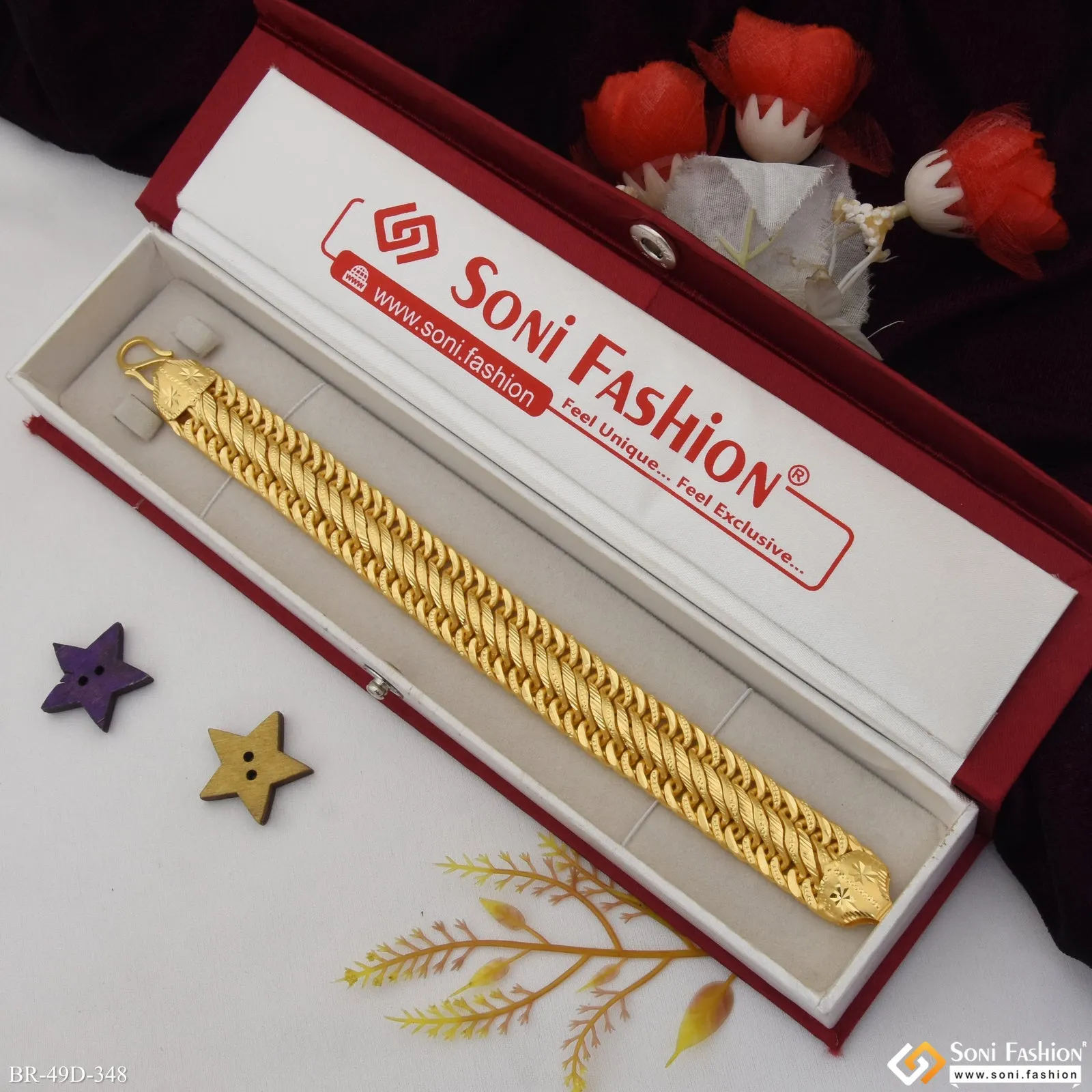 1 Gram Gold Plated Amazing Design Link Bracelet for Men - Style D348