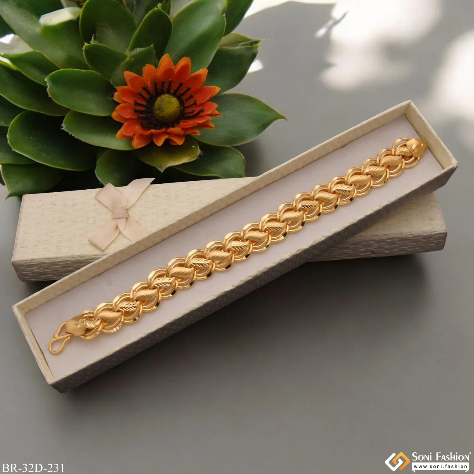 1 Gram Gold Plated Kohli Fashionable Design Bracelet for Men - Style D231