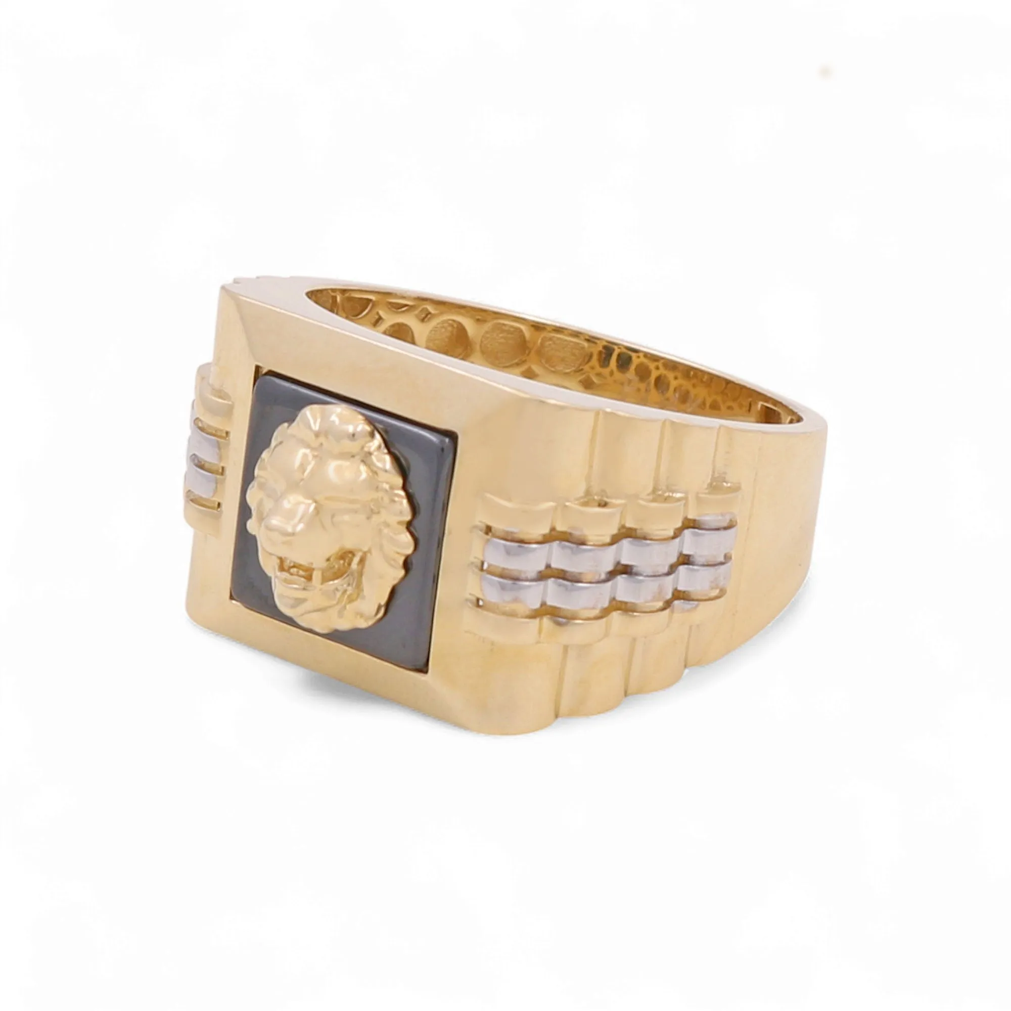 14K Yellow and White Gold Lion SQ Men's Ring with Onyx / Size: 9.5 / Weight: 7.3 GR / CPMRTT4LN