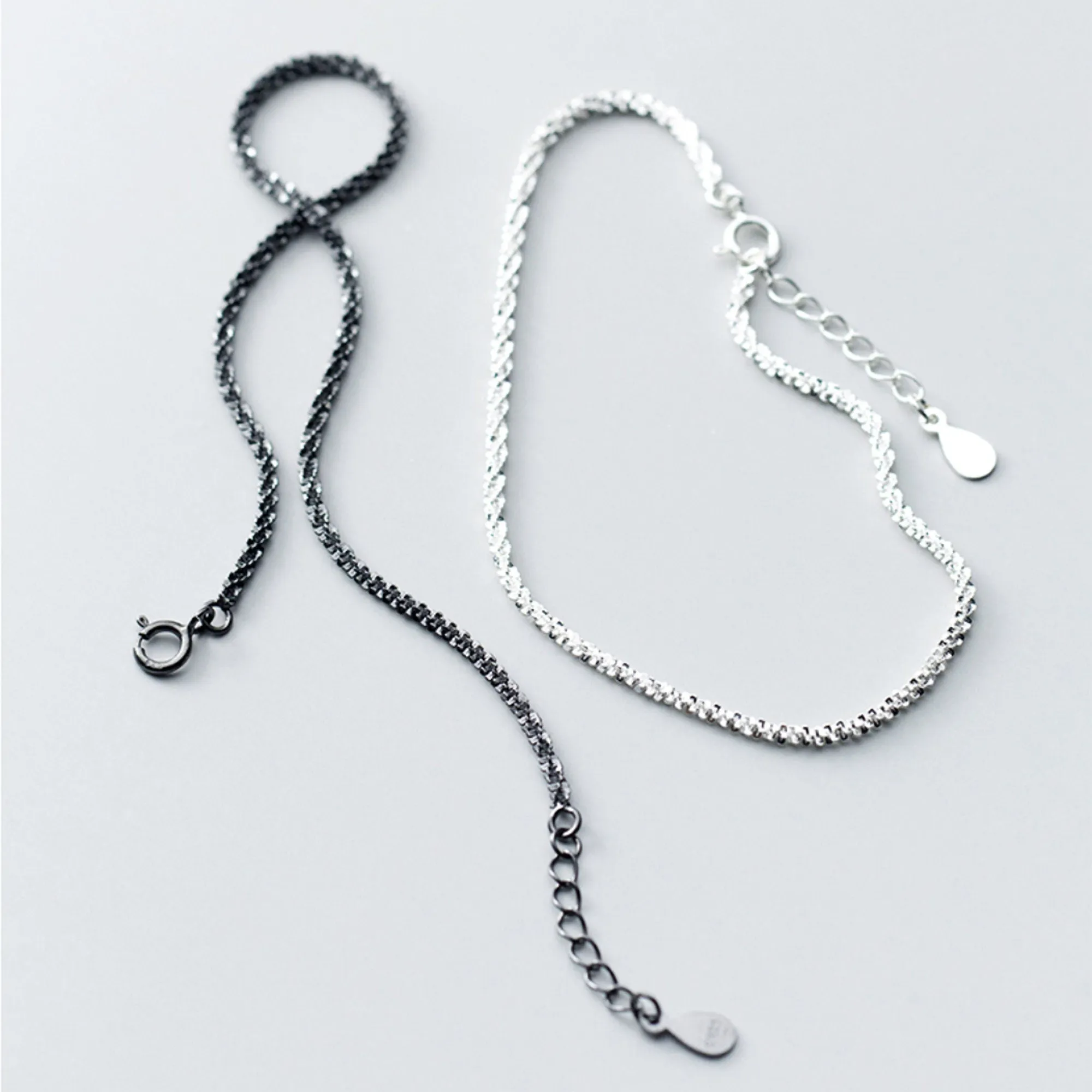 925 Sterling Silver Shimmering Fine Link Chain Bracelet Delicate Minimal Silver Gold Black Rope Bracelet