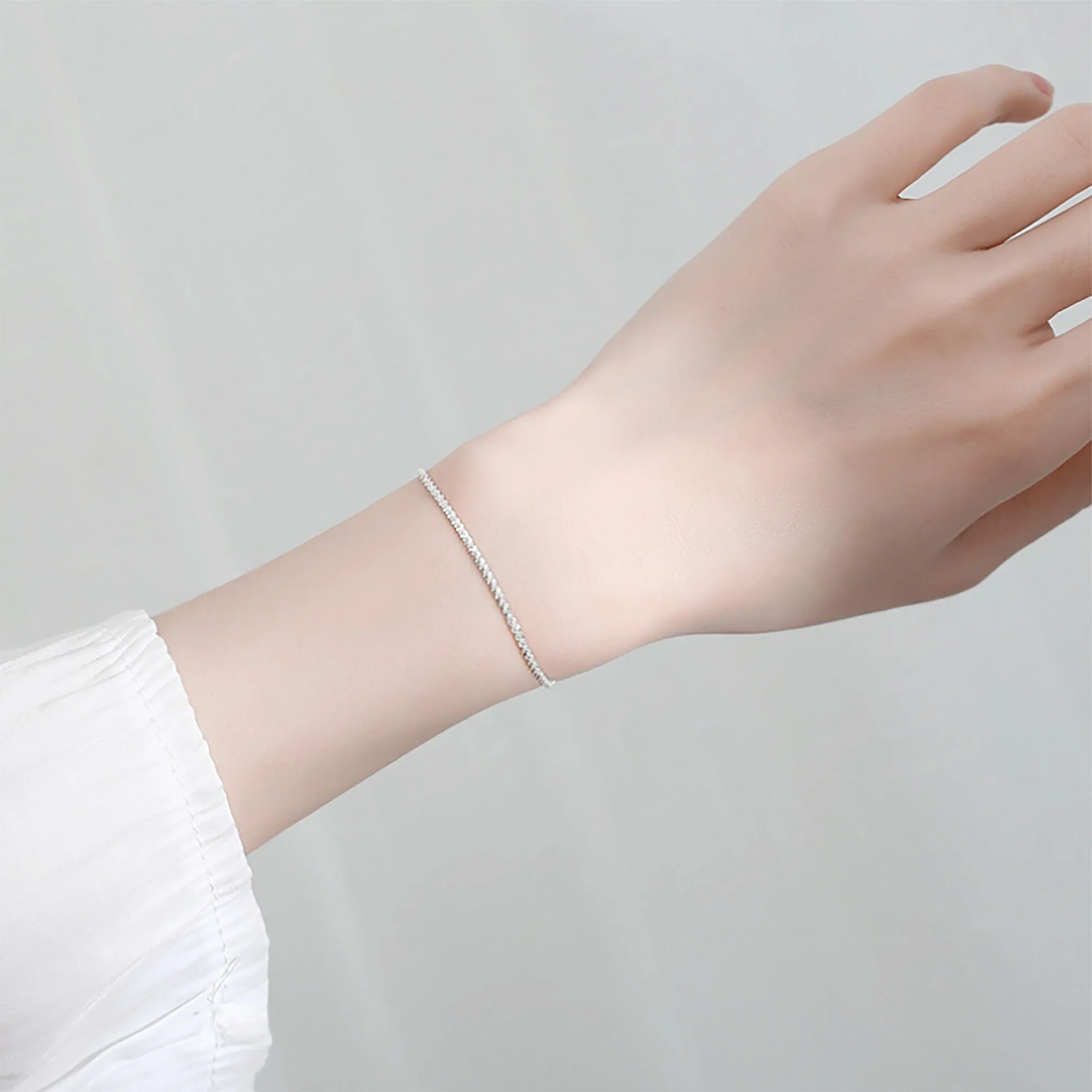 925 Sterling Silver Shimmering Fine Link Chain Bracelet Delicate Minimal Silver Gold Black Rope Bracelet