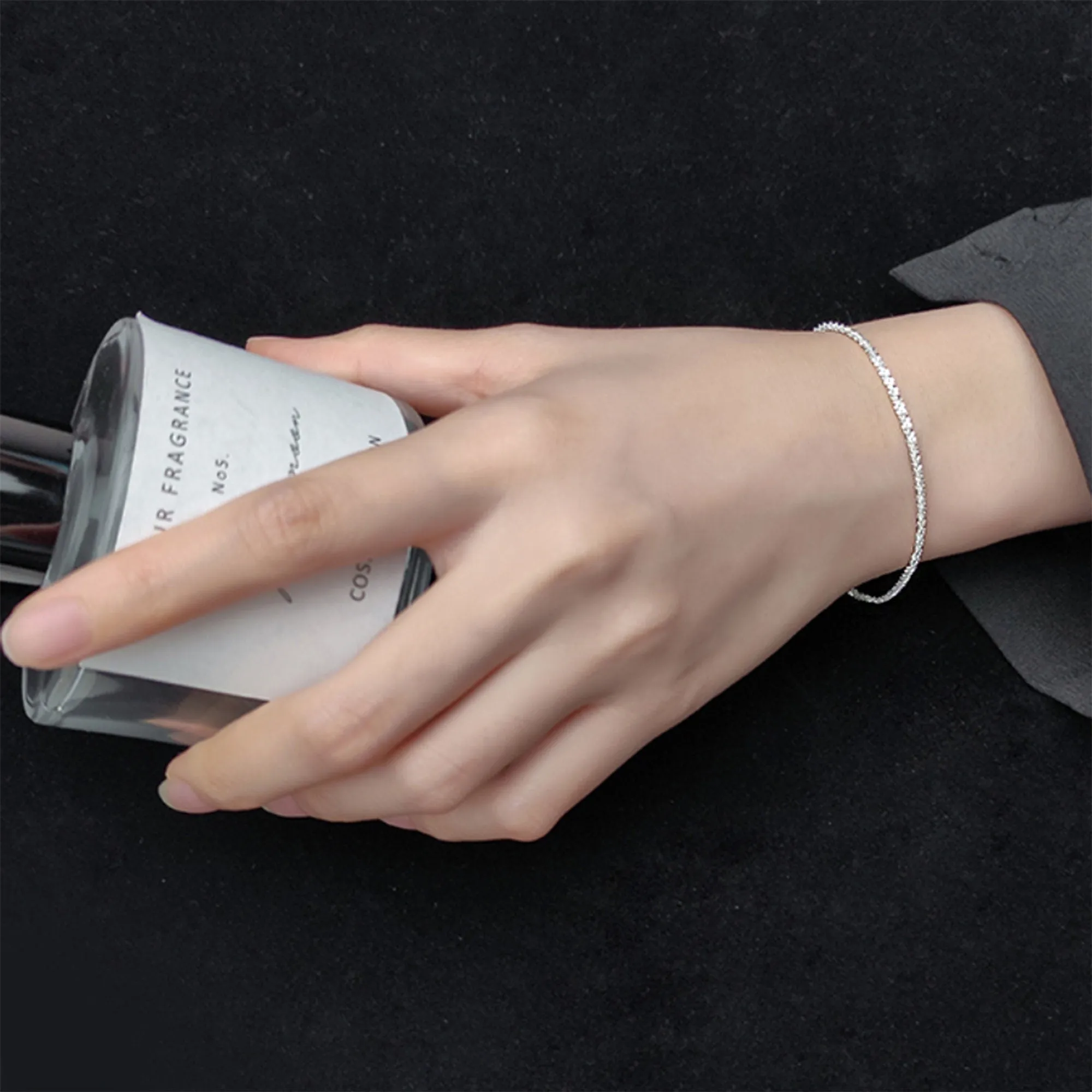925 Sterling Silver Shimmering Fine Link Chain Bracelet Delicate Minimal Silver Gold Black Rope Bracelet