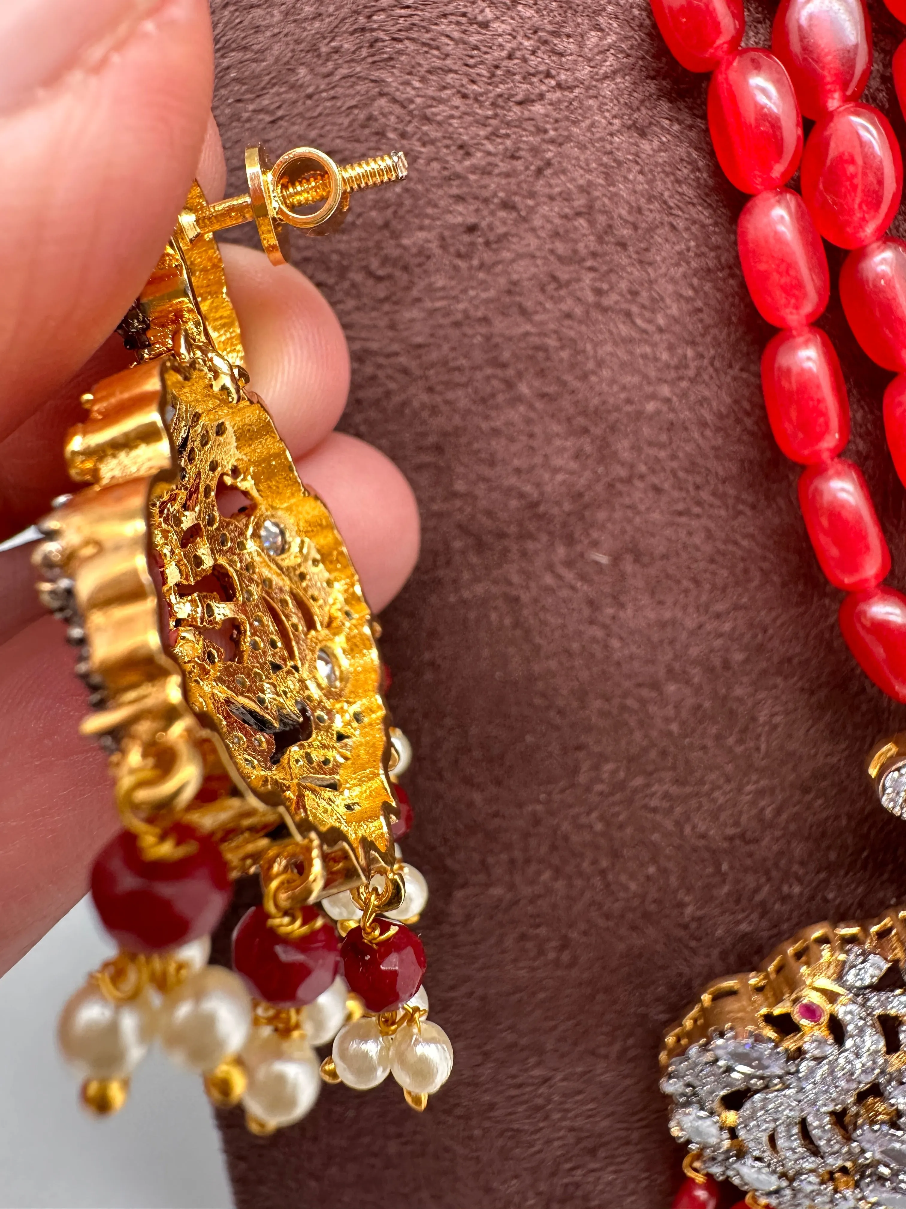 AD Red Stone Pendent Ruby Beads Mala