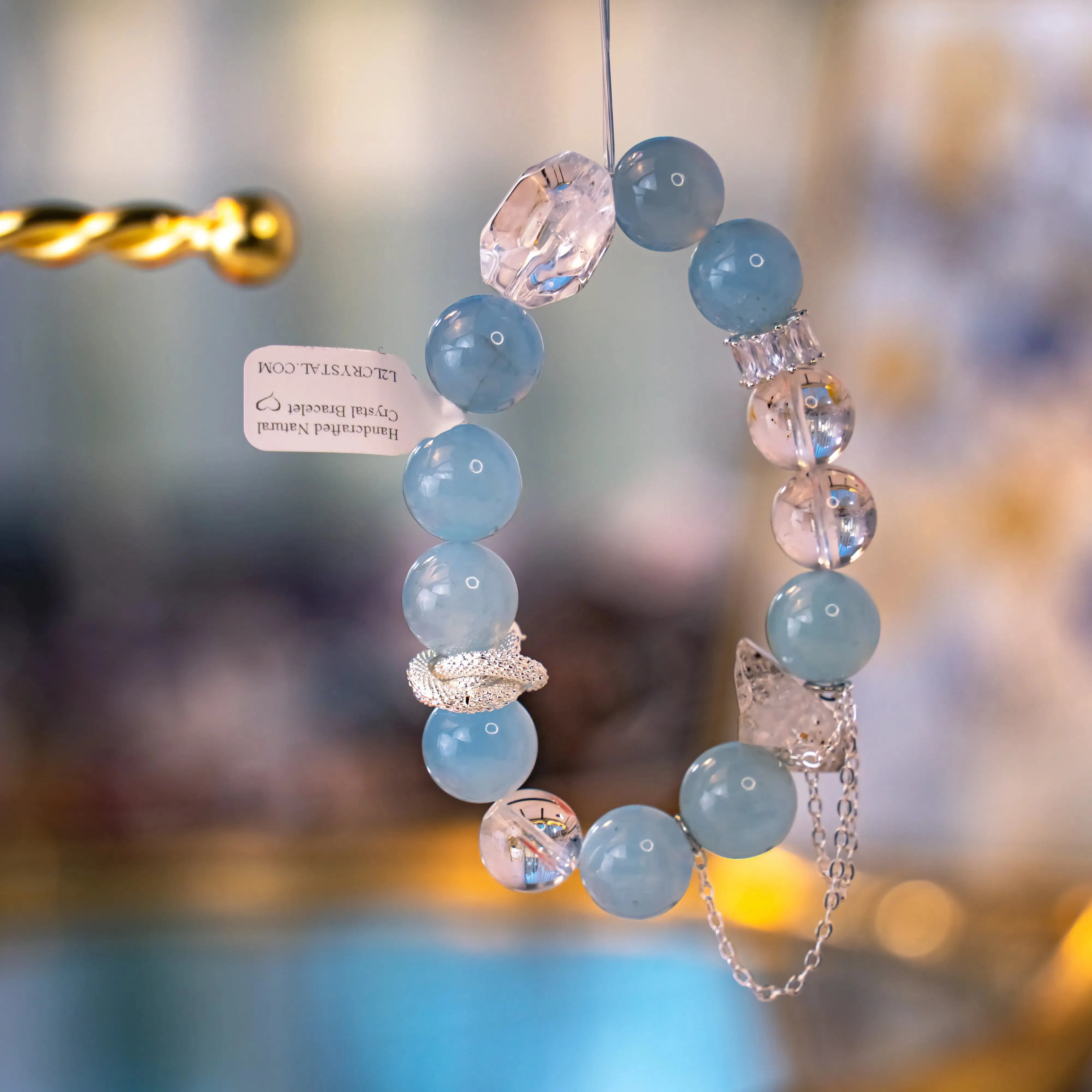 Aquamarine Azeztulite Dragon Knot Bracelet