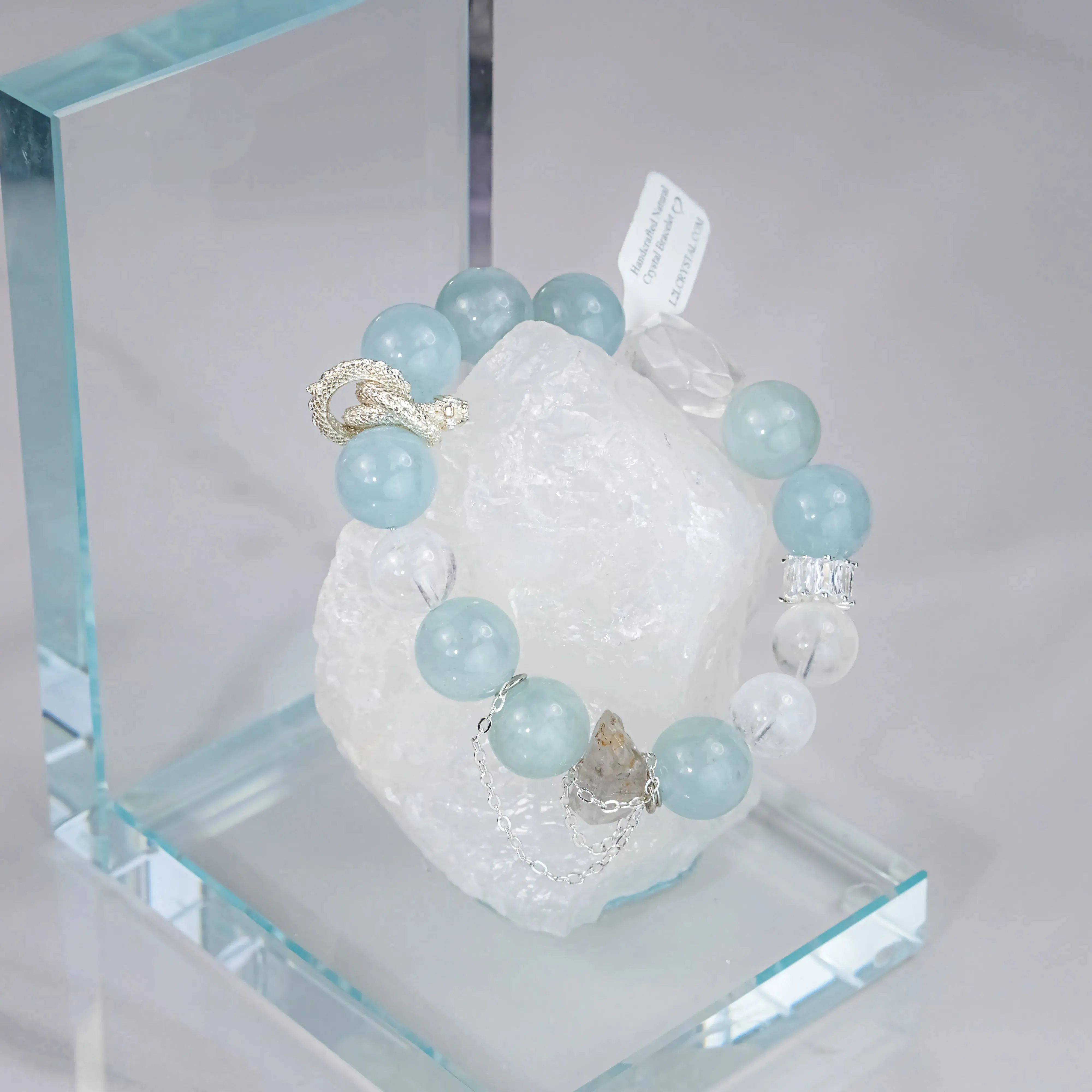 Aquamarine Azeztulite Dragon Knot Bracelet