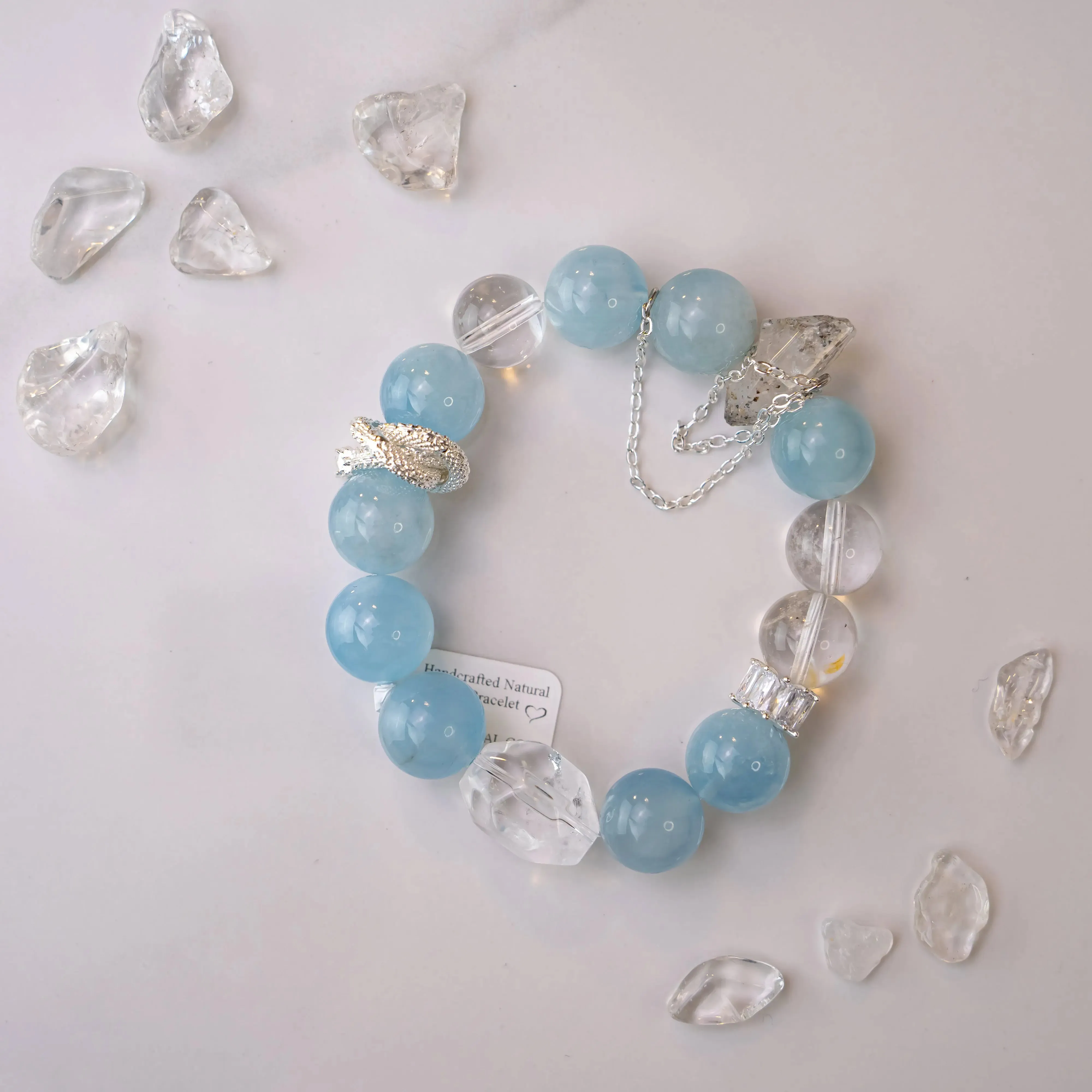 Aquamarine Azeztulite Dragon Knot Bracelet