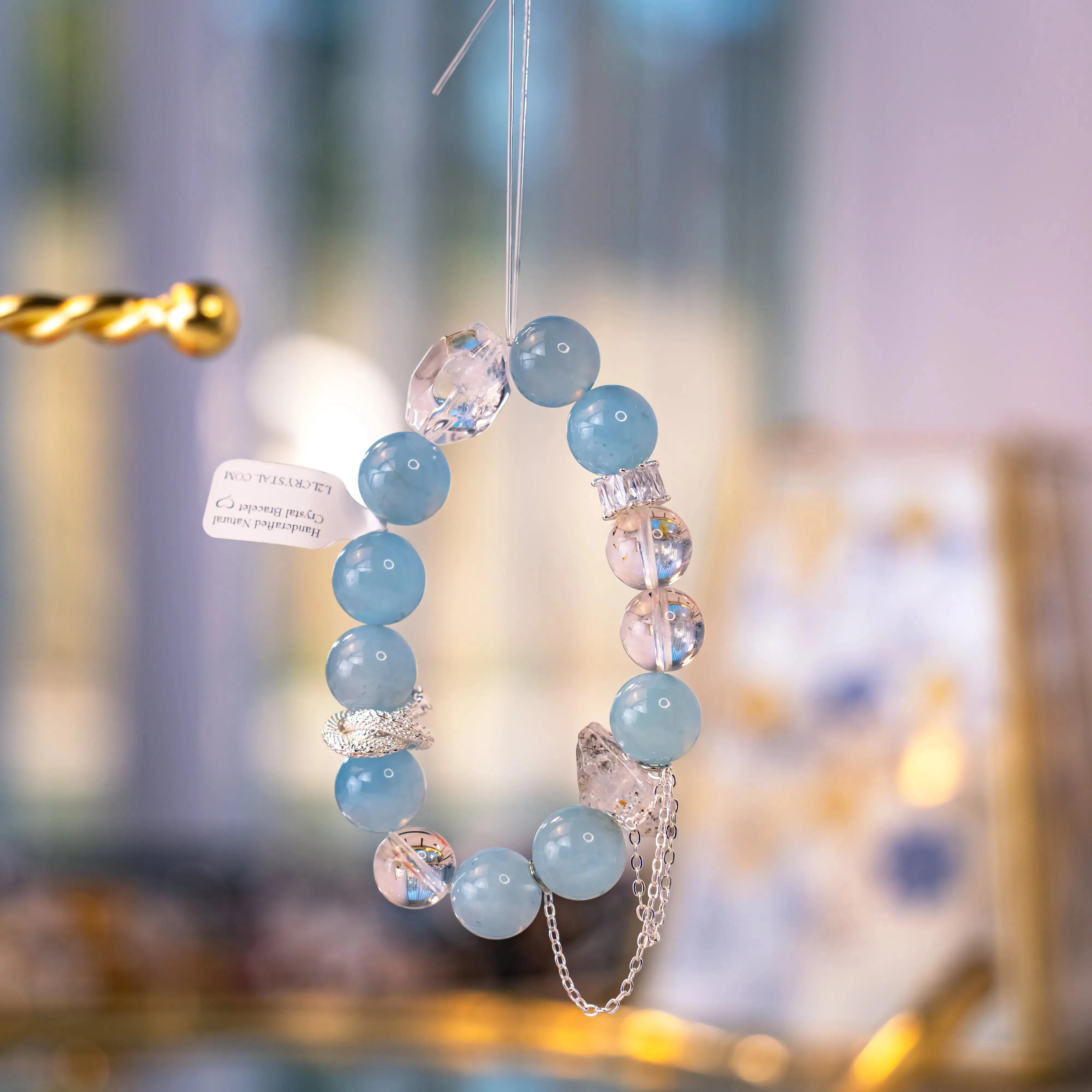 Aquamarine Azeztulite Dragon Knot Bracelet