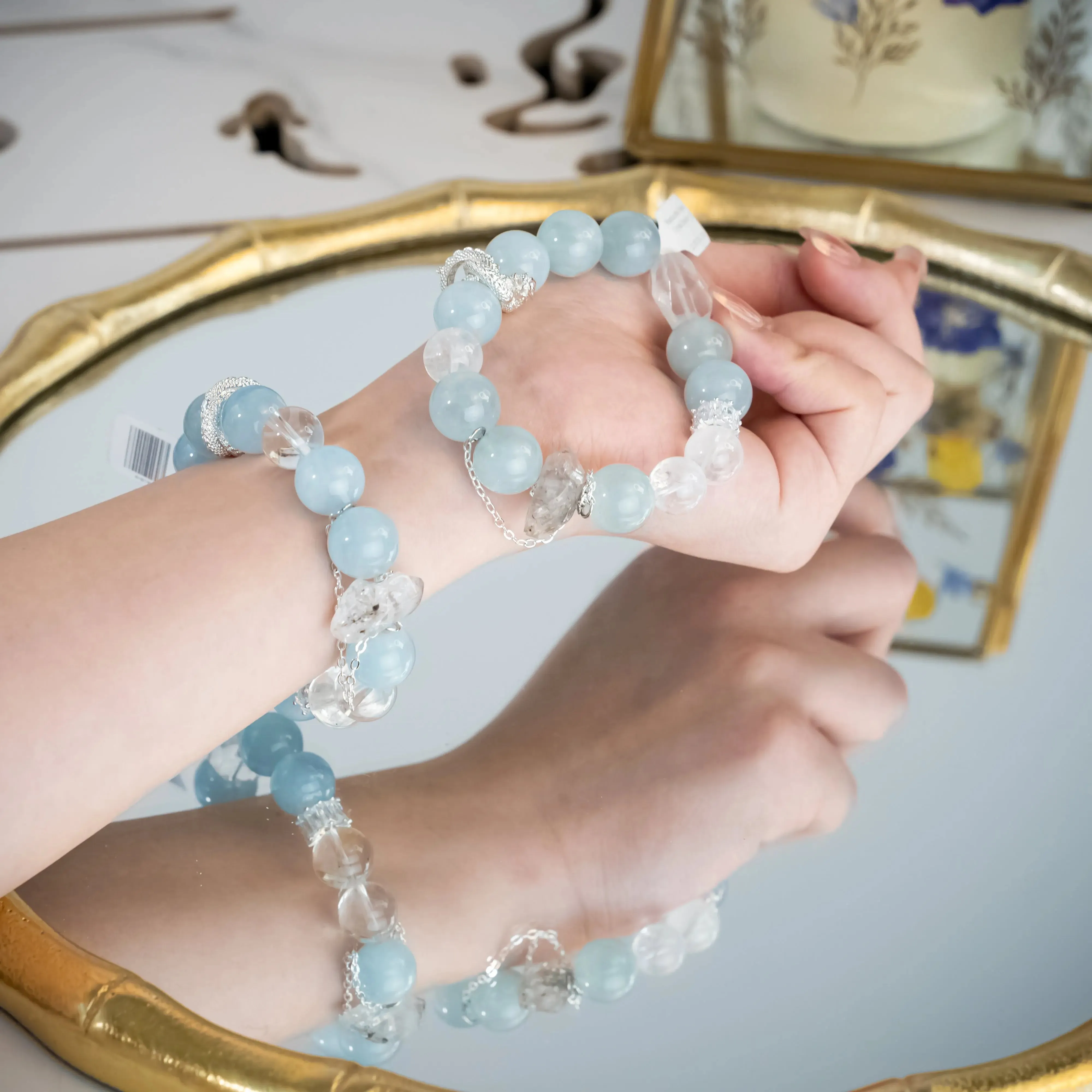 Aquamarine Azeztulite Dragon Knot Bracelet