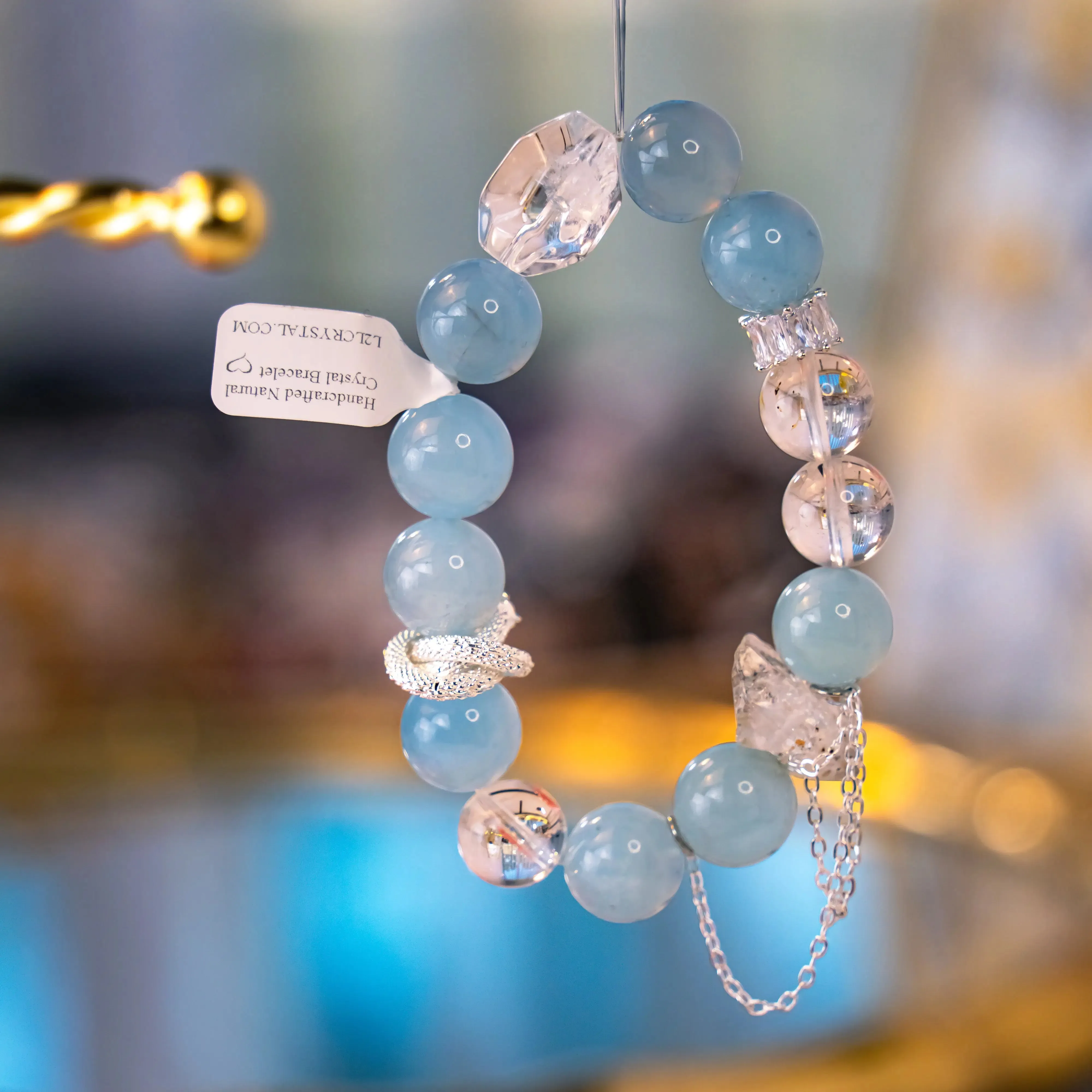 Aquamarine Azeztulite Dragon Knot Bracelet