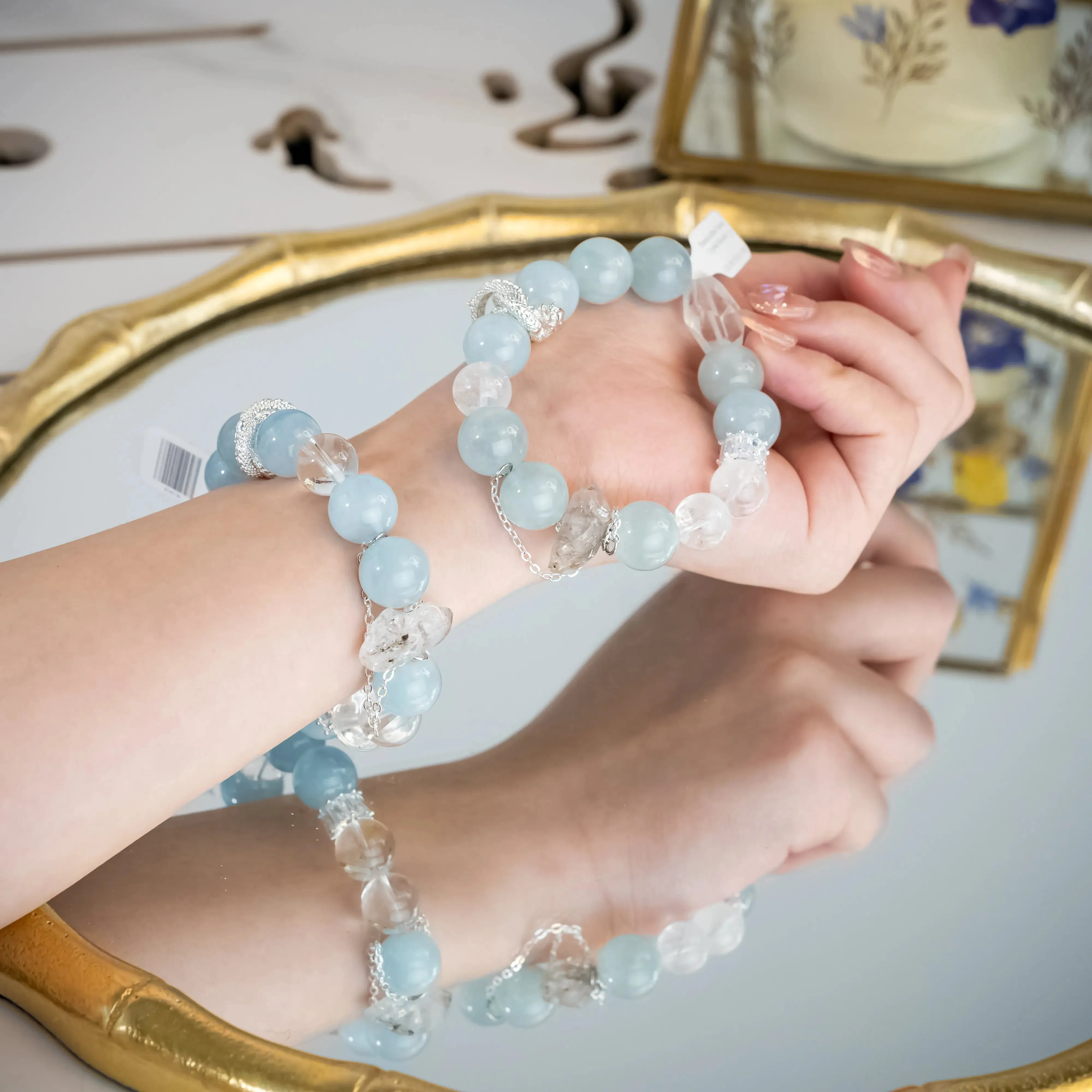 Aquamarine Azeztulite Dragon Knot Bracelet