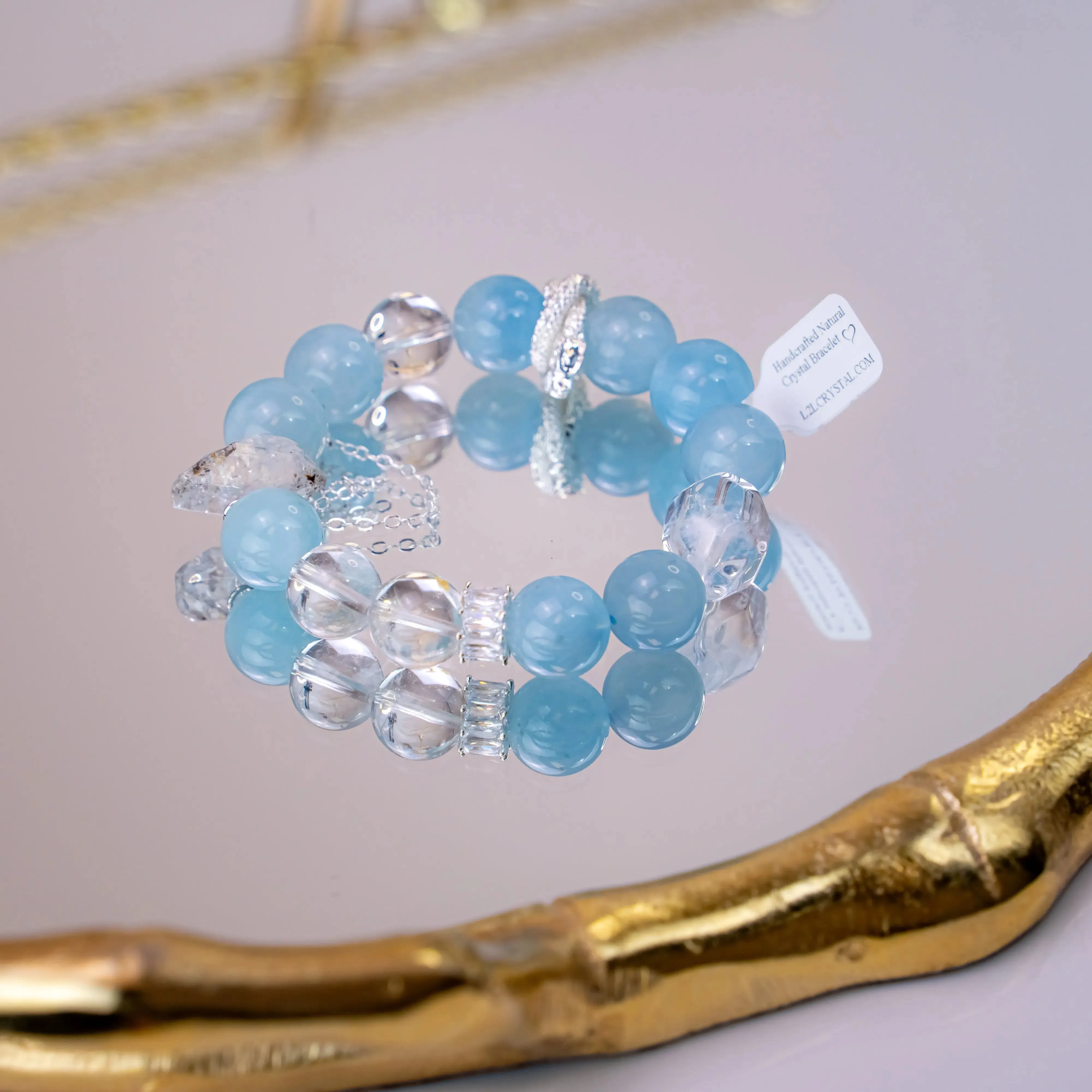 Aquamarine Azeztulite Dragon Knot Bracelet