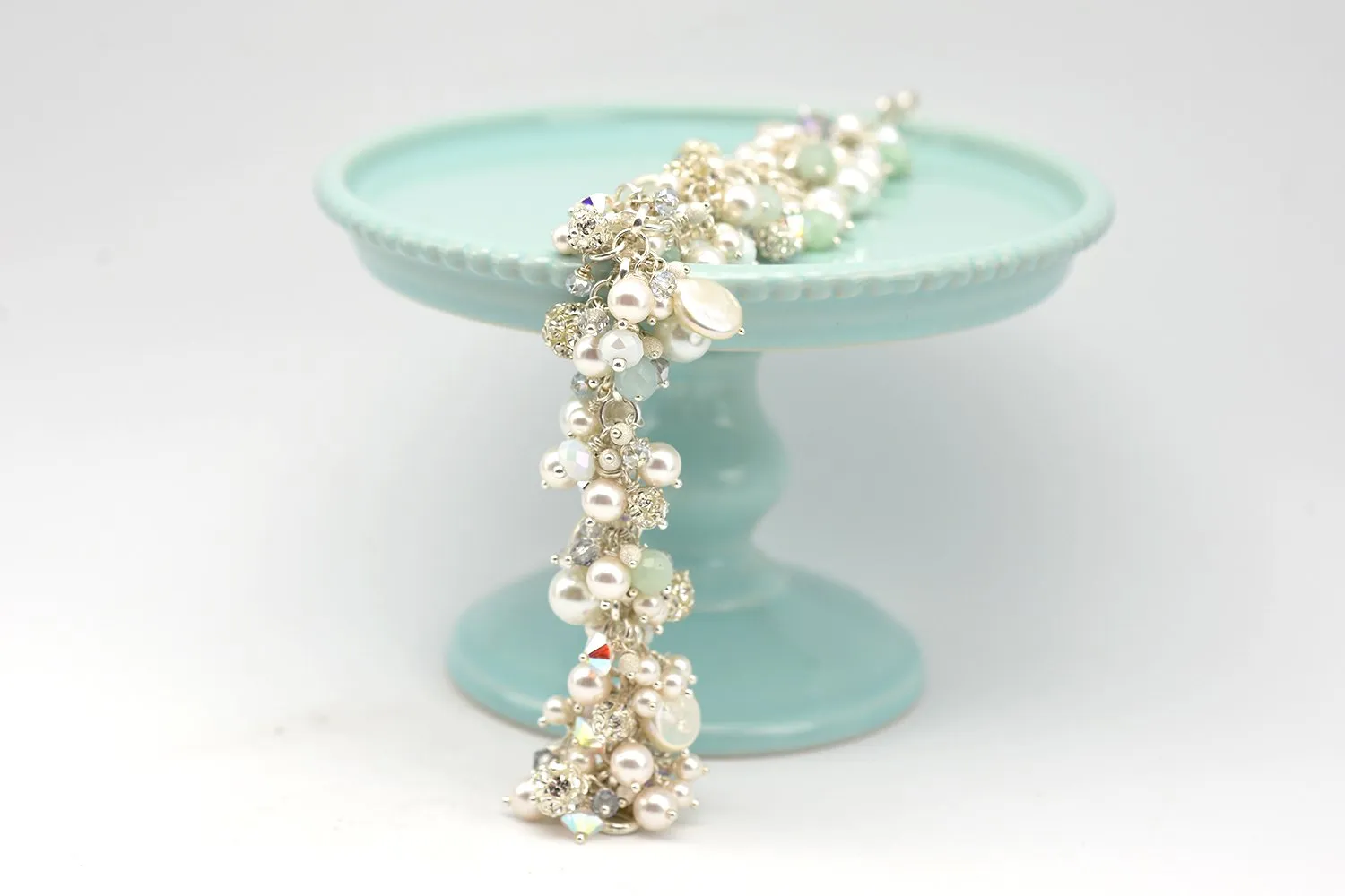Aquamarine Pearl Cluster Bracelet