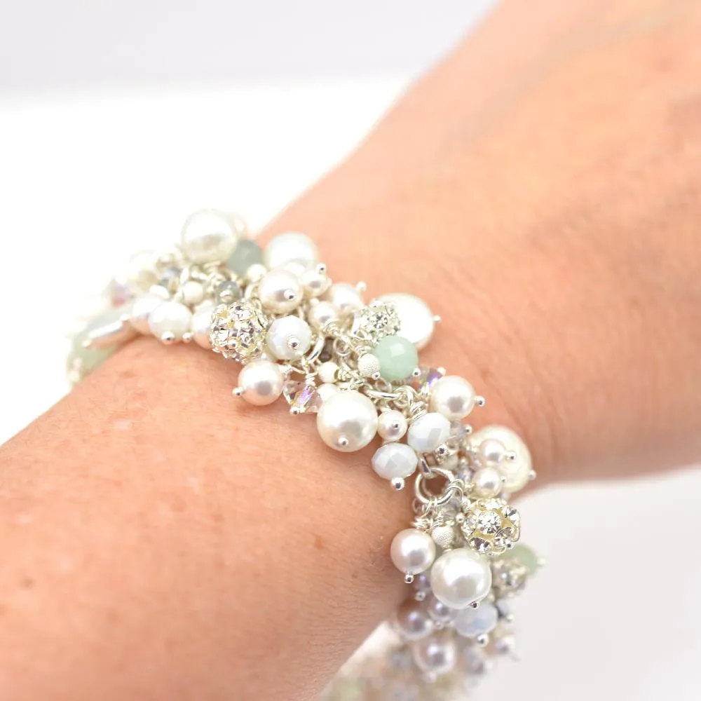 Aquamarine Pearl Cluster Bracelet