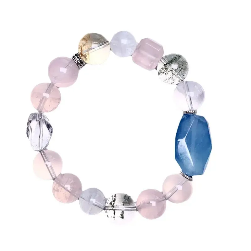 Aquamarine, Phantom, & Rose Quartz Bracelet
