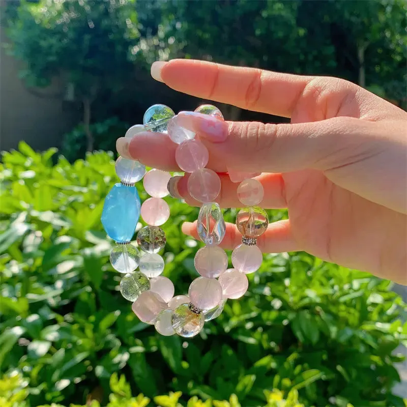 Aquamarine, Phantom, & Rose Quartz Bracelet