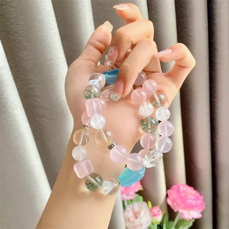 Aquamarine, Phantom, & Rose Quartz Bracelet