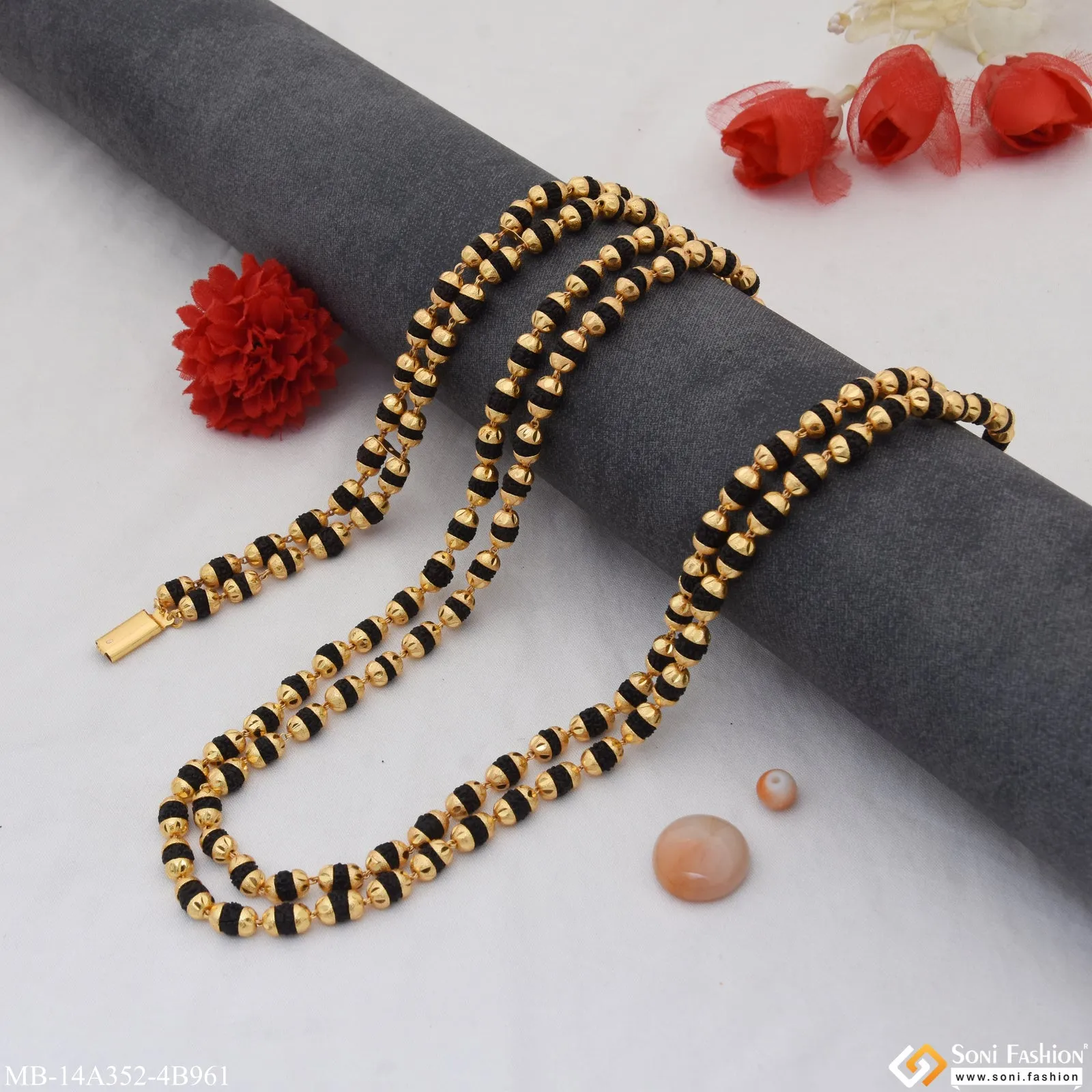 Artisanal Design Gold Plated Rudraksha Mala with Bracelet for Men (MB-A352-B961)