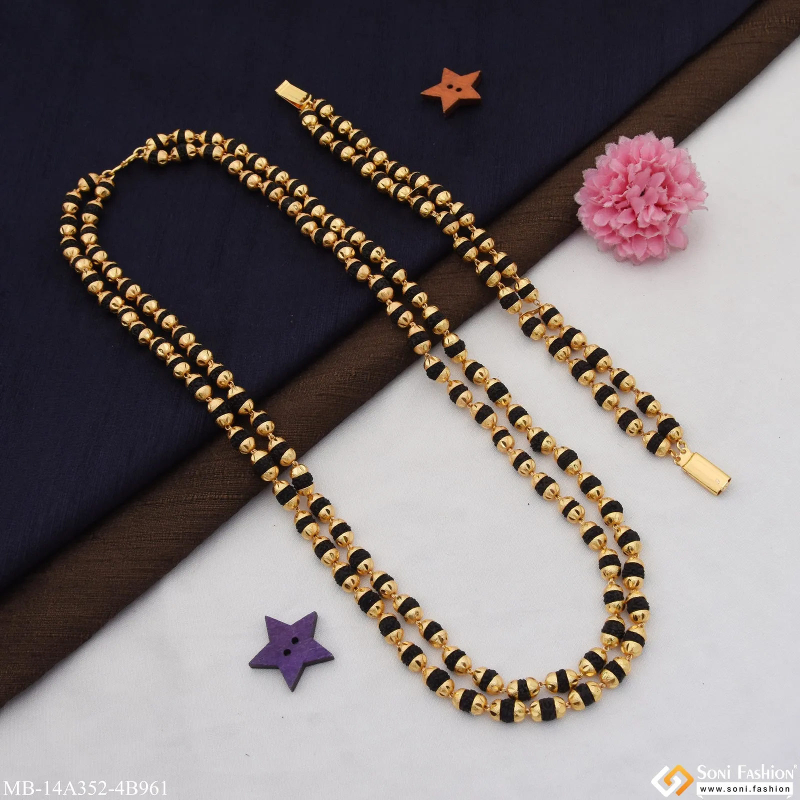Artisanal Design Gold Plated Rudraksha Mala with Bracelet for Men (MB-A352-B961)