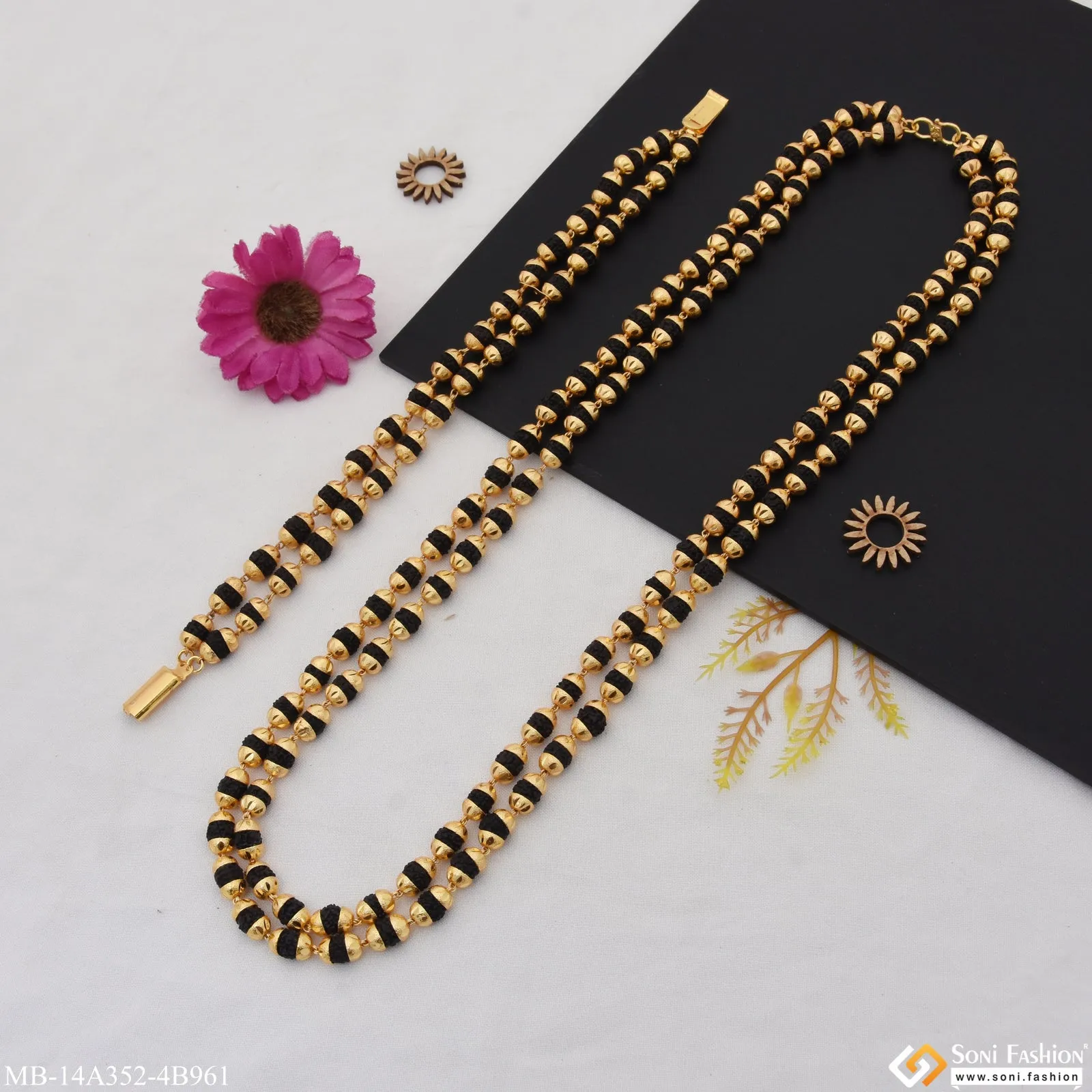 Artisanal Design Gold Plated Rudraksha Mala with Bracelet for Men (MB-A352-B961)