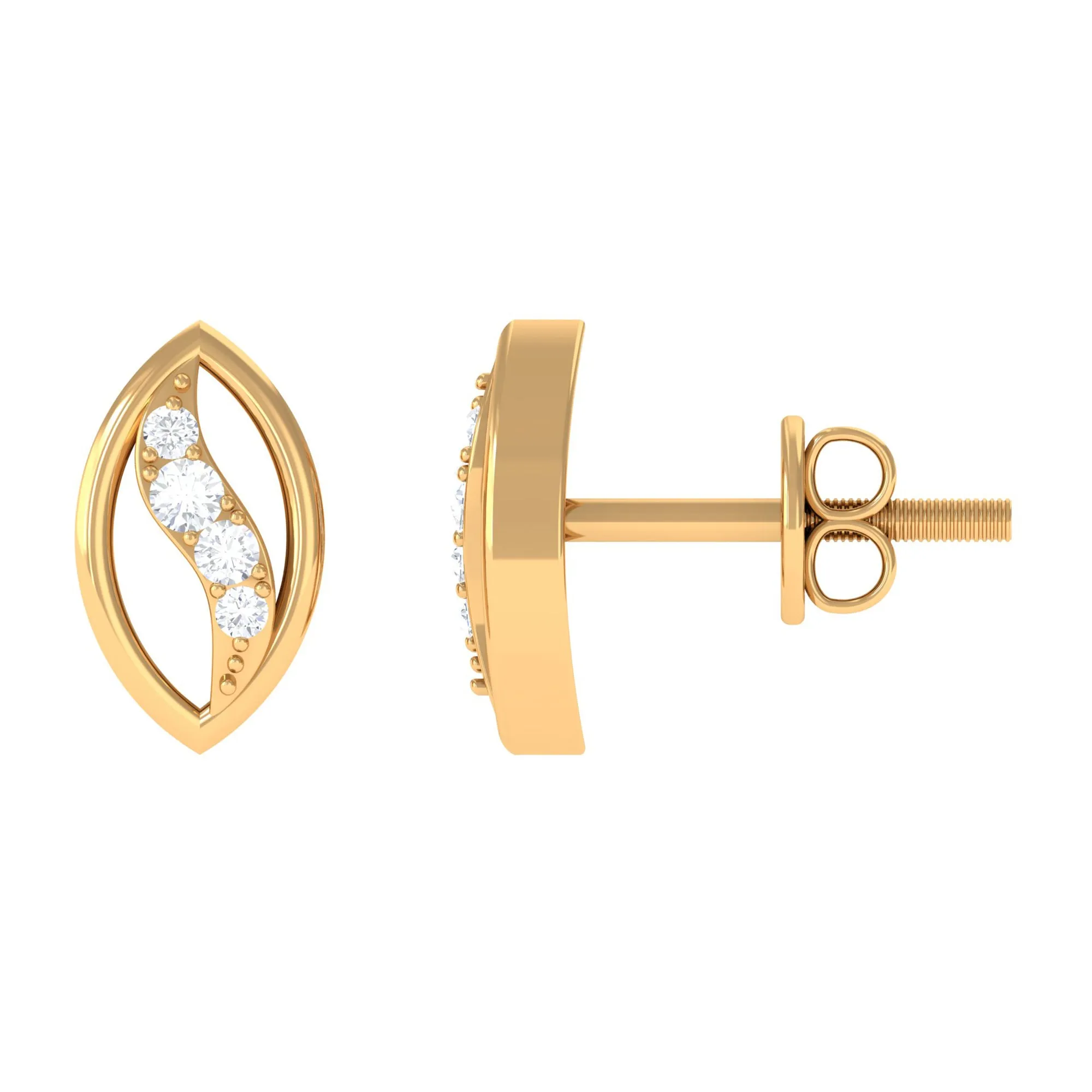 Certified Zircon Gold Petal Stud Earrings in Pave Setting