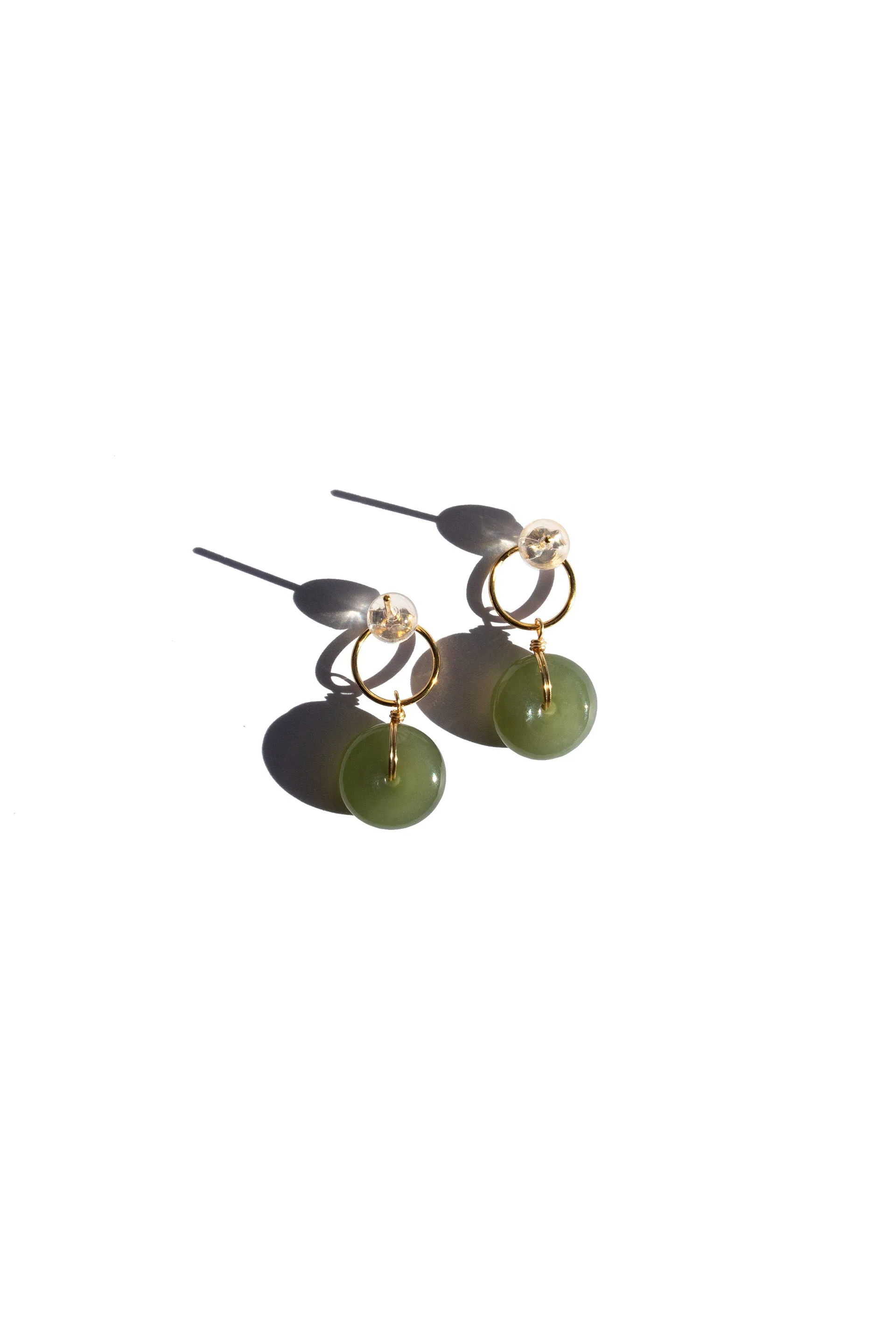 Coin — Green jade hollow earrings