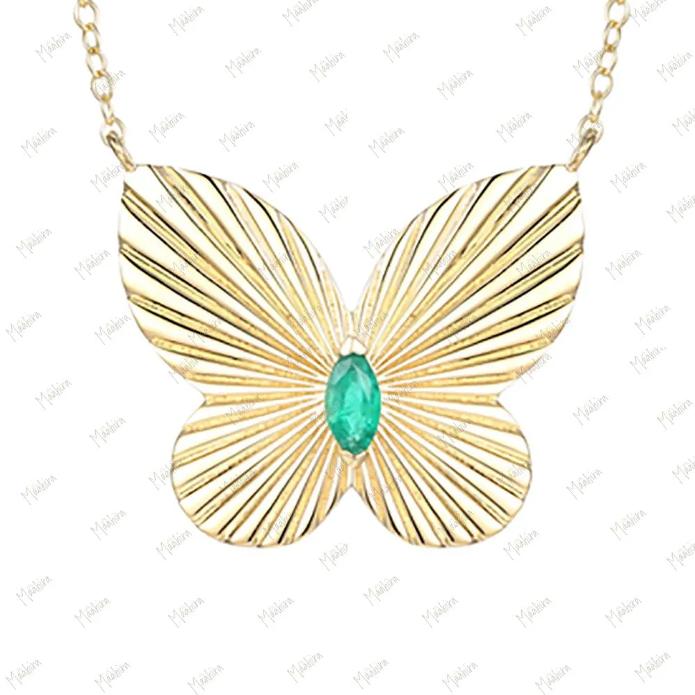 Emerald Butterfly Necklace 20x24mm