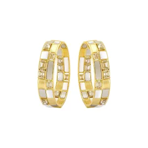 Etho Maria Hand-Carved Ceramic Platinum and Brown Diamond Mosaic Checkered Earrings