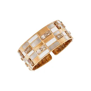 Etho Maria Hand-Carved Ceramic Rose Gold and Platinum Brown Diamond Checkered Mosaic Cuff Bracelet
