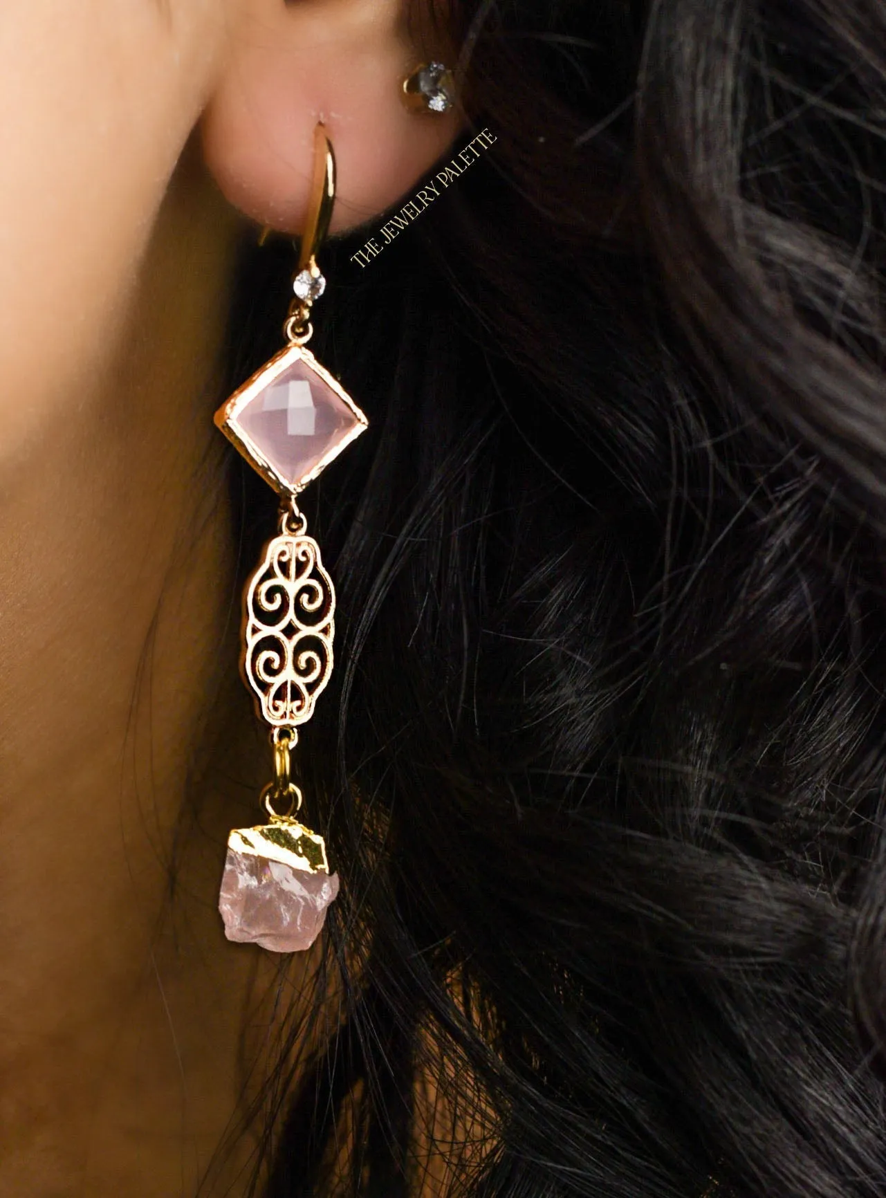 Farah herkimer diamond, filigree and clear white crystal earrings