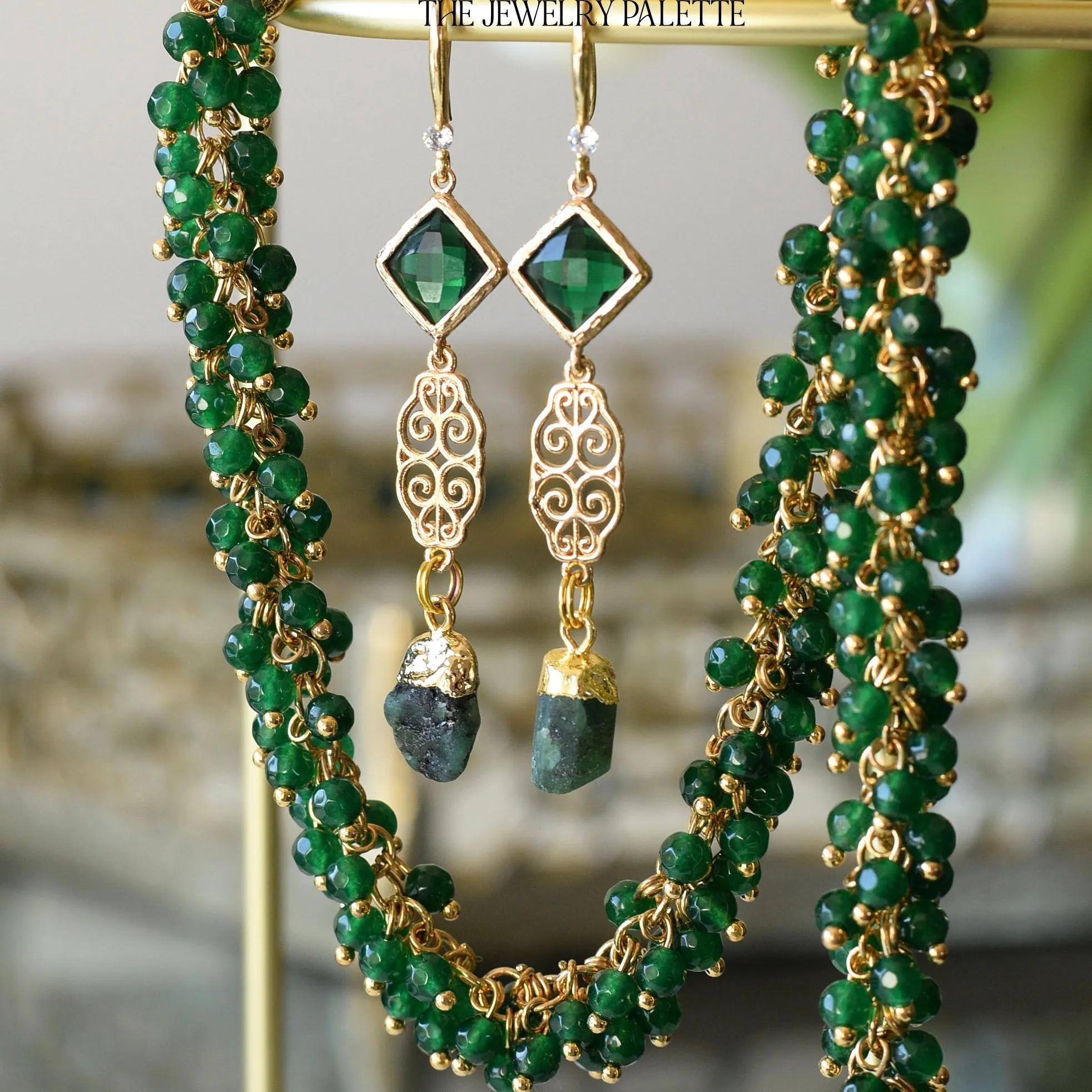 Farah herkimer diamond, filigree and clear white crystal earrings