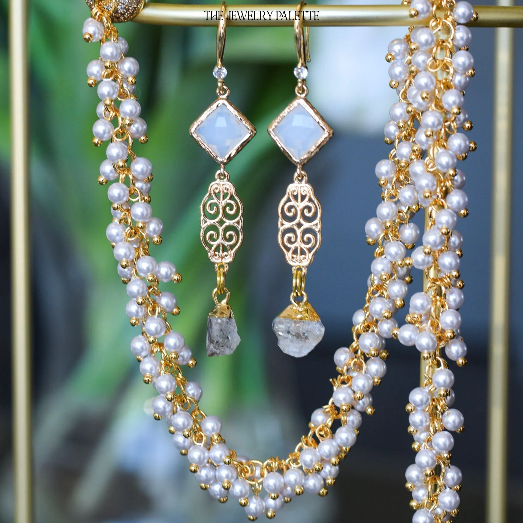 Farah herkimer diamond, filigree and clear white crystal earrings