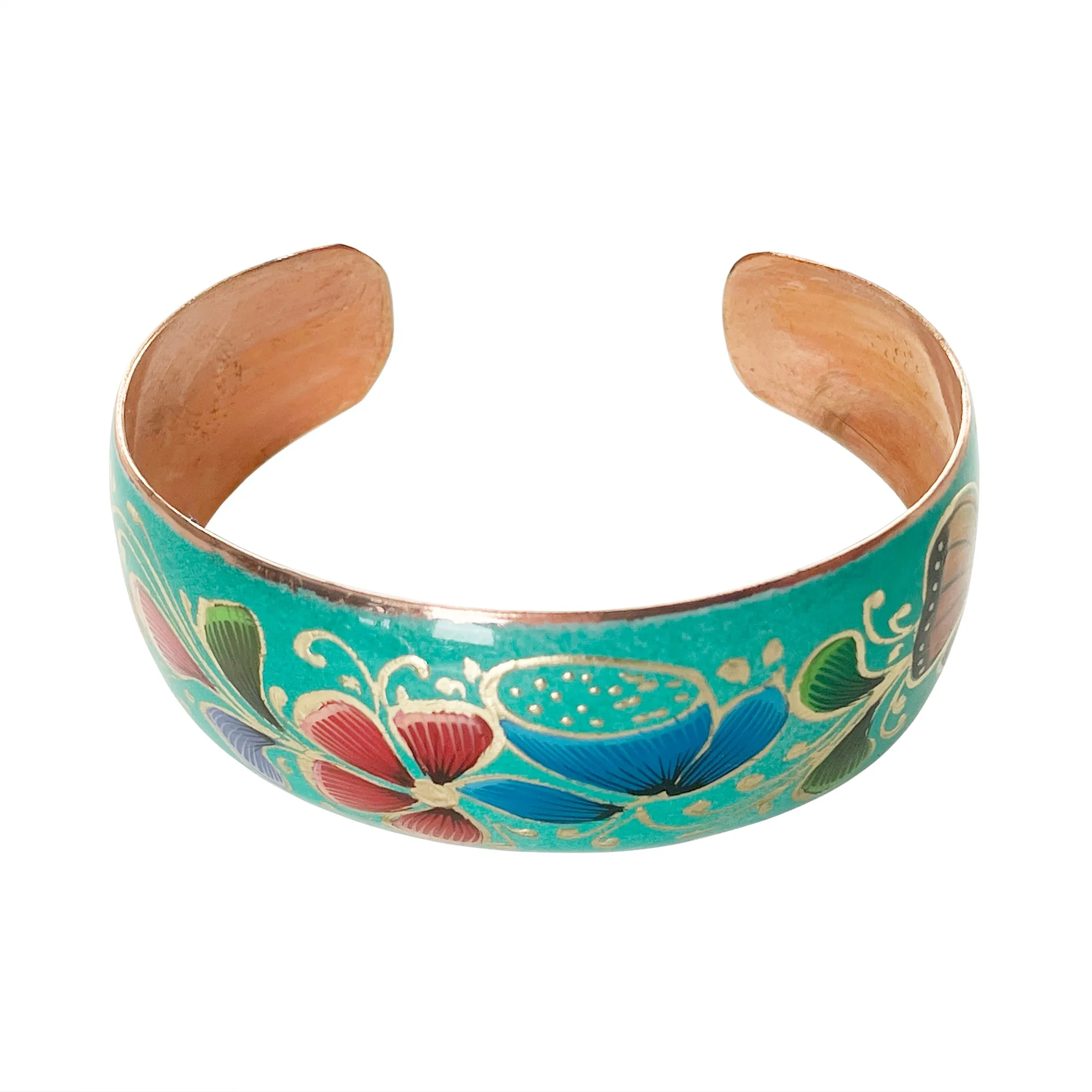 Flowered Turquoise Copper Bracelet