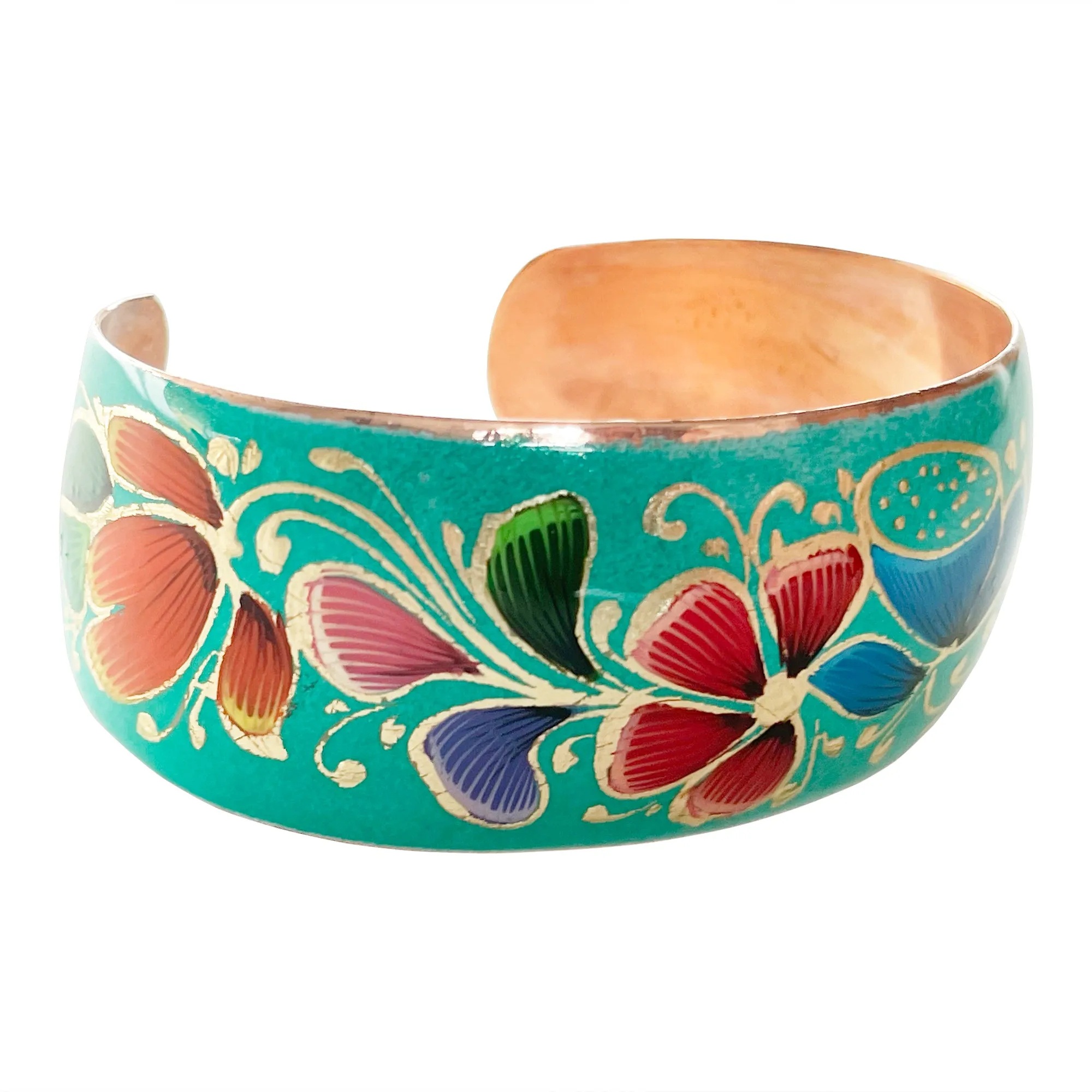 Flowered Turquoise Copper Bracelet