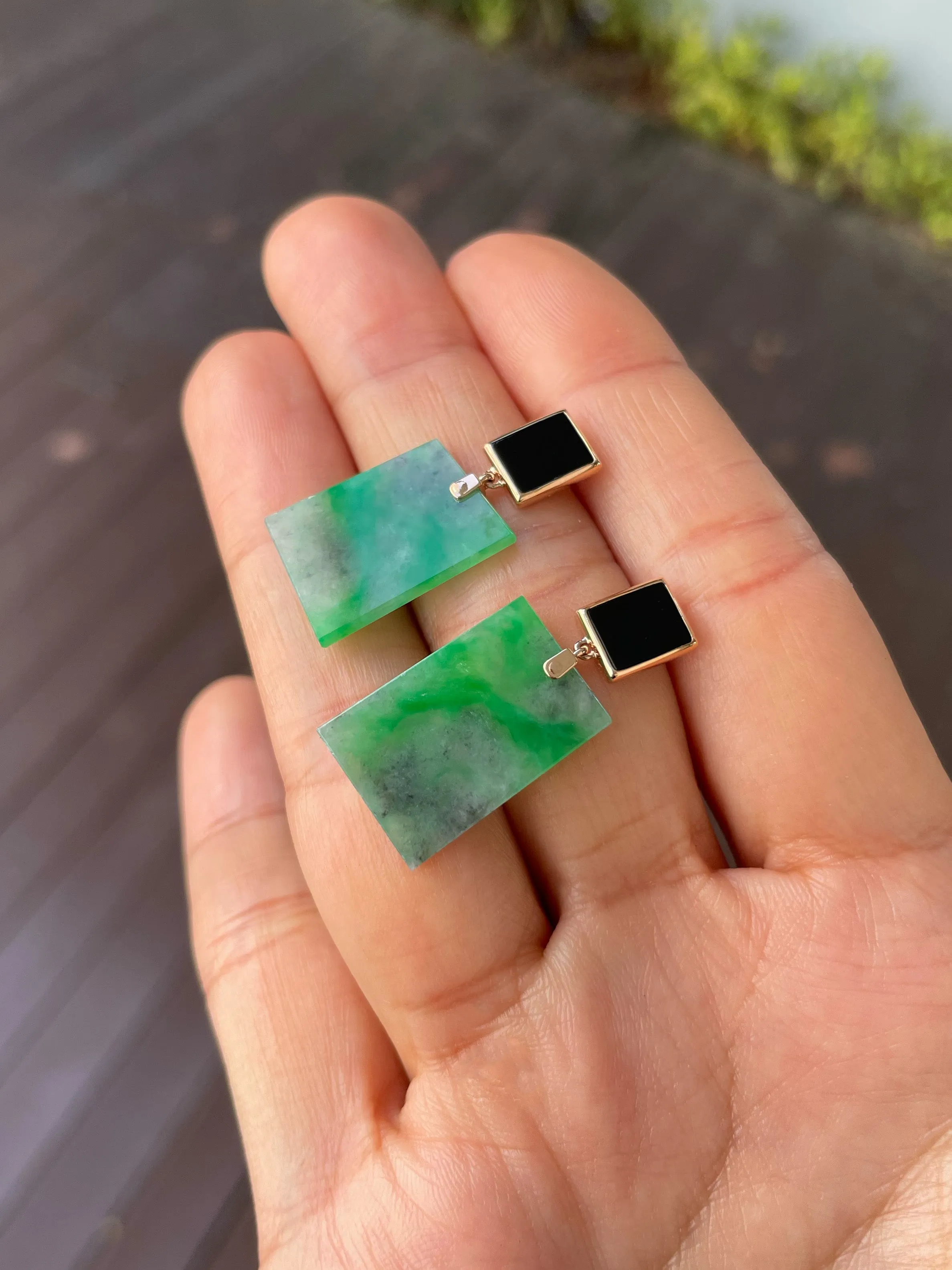 Green With Black Jade Earrings (NJE227)