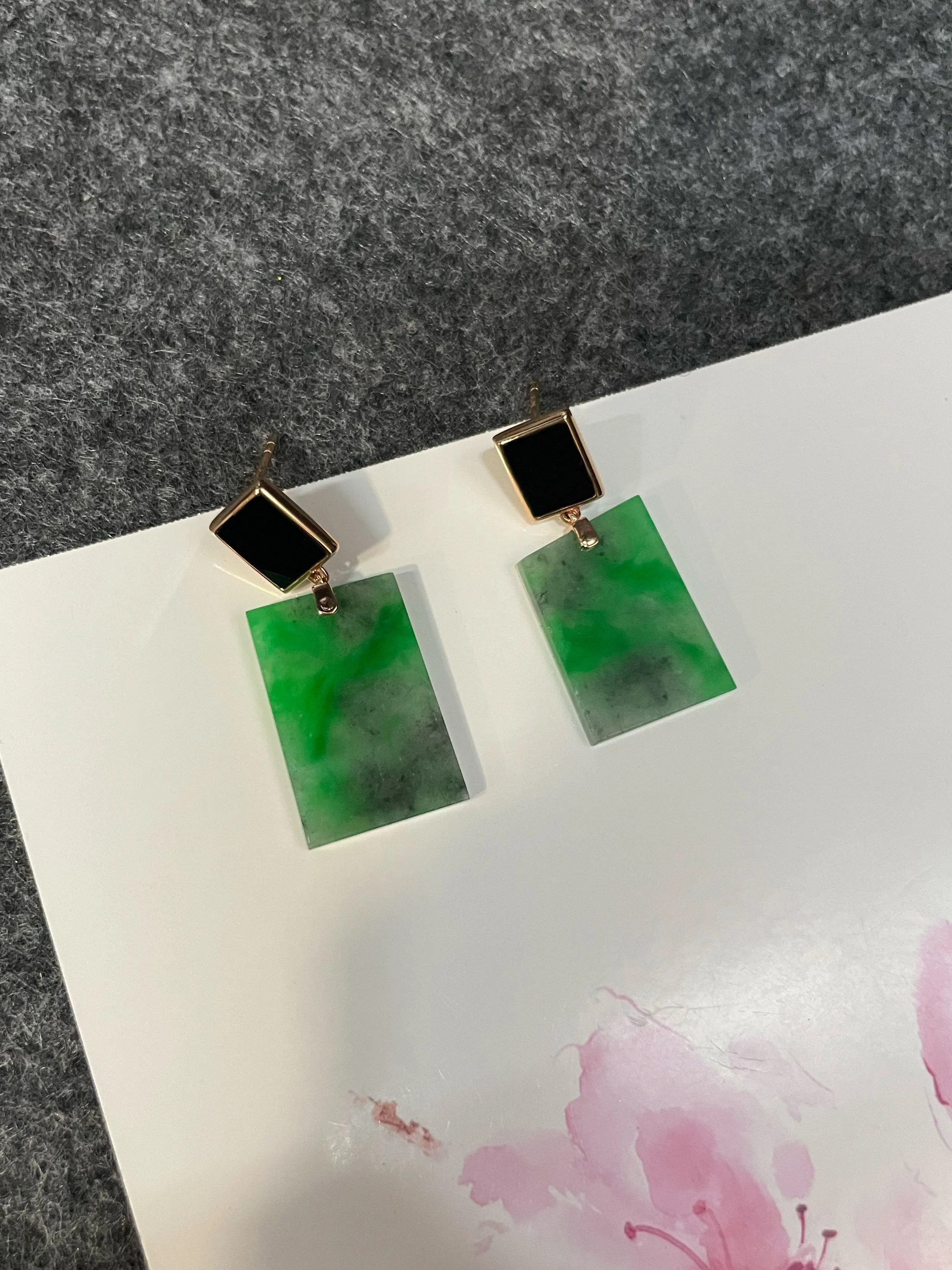 Green With Black Jade Earrings (NJE227)
