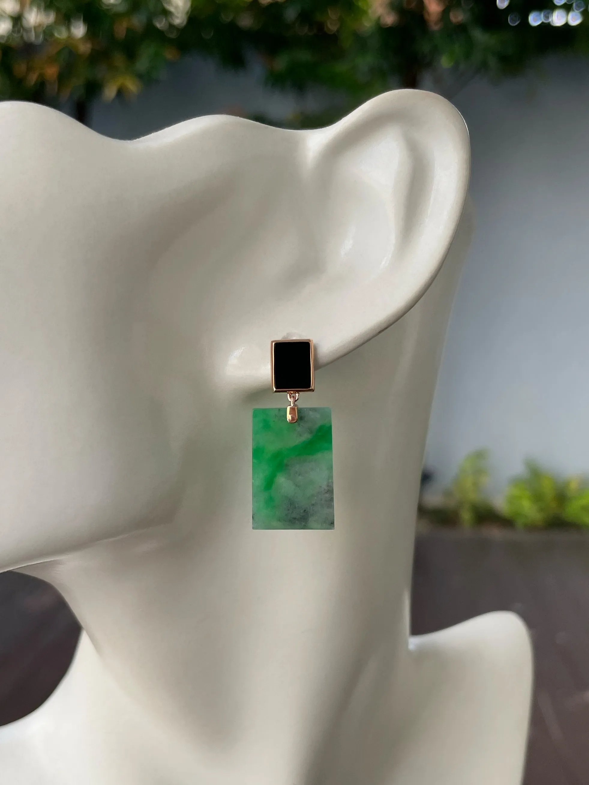 Green With Black Jade Earrings (NJE227)