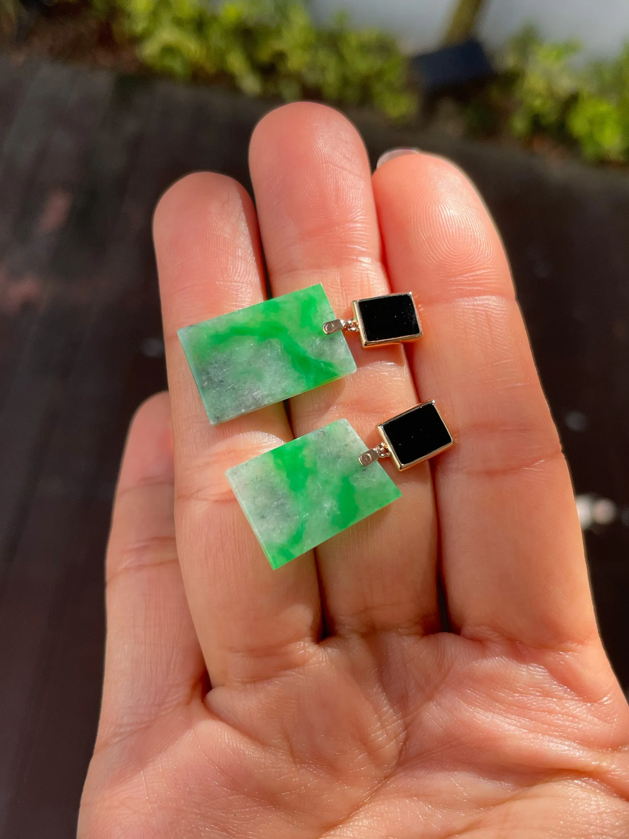 Green With Black Jade Earrings (NJE227)
