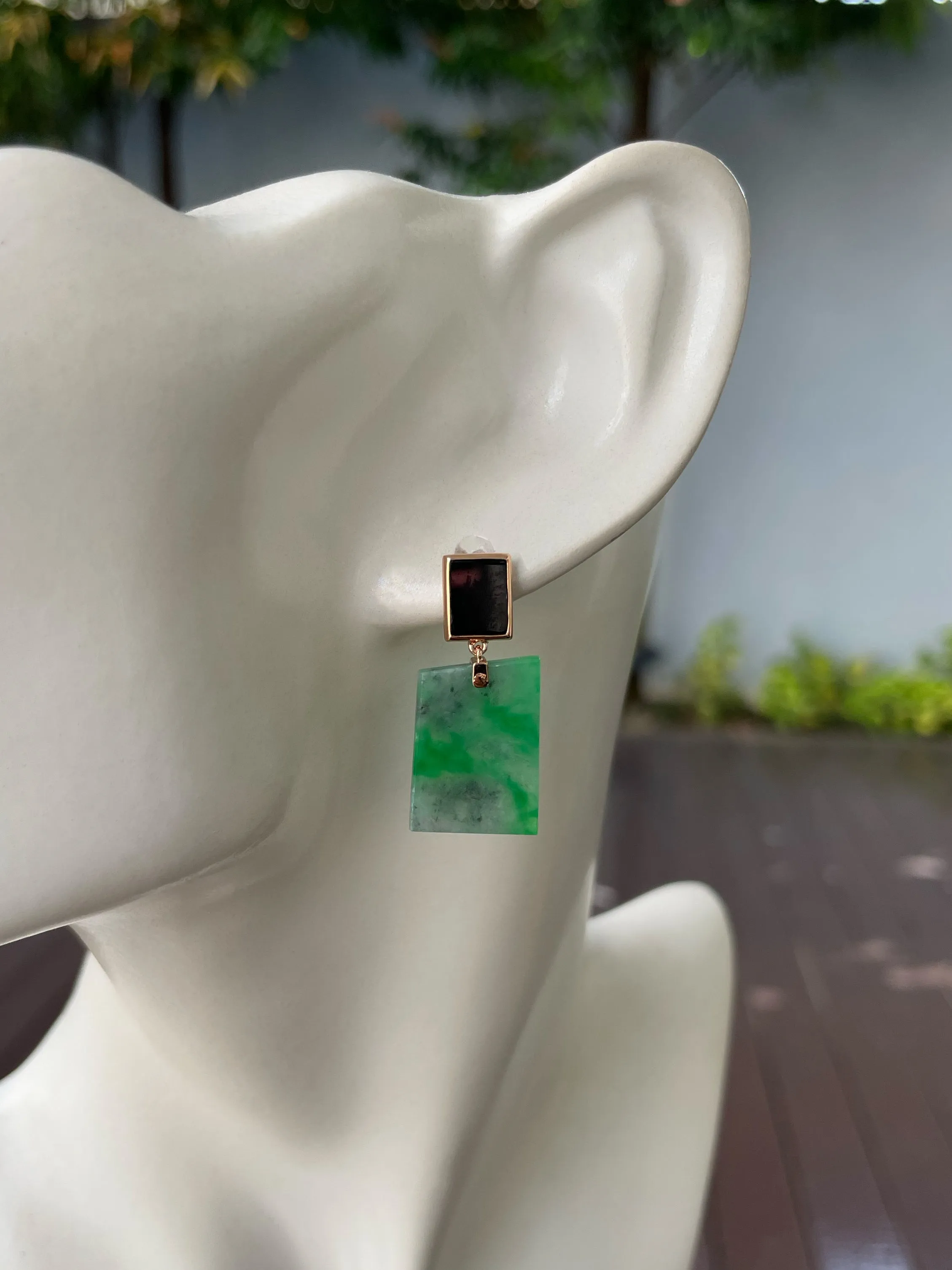 Green With Black Jade Earrings (NJE227)
