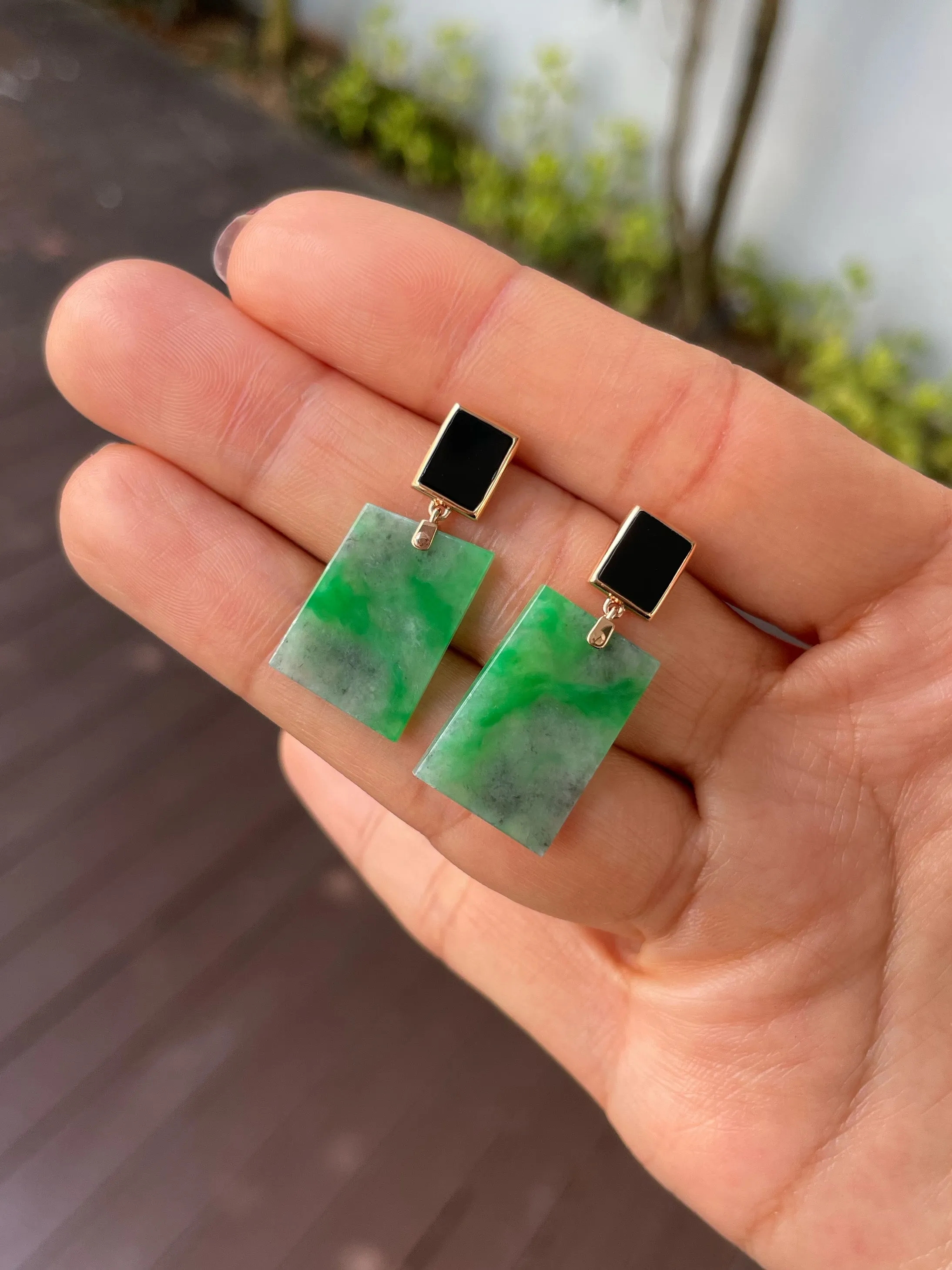 Green With Black Jade Earrings (NJE227)