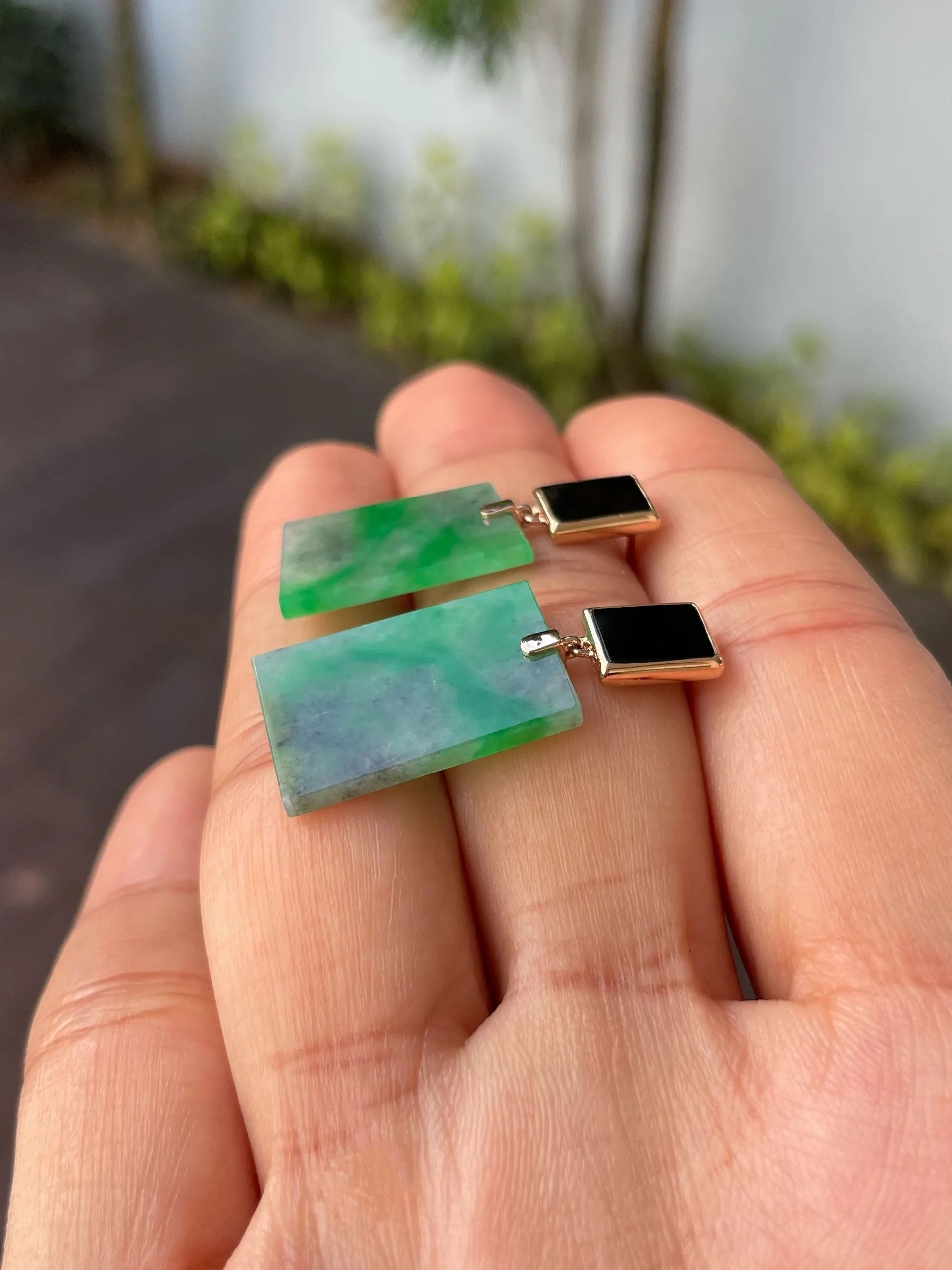 Green With Black Jade Earrings (NJE227)