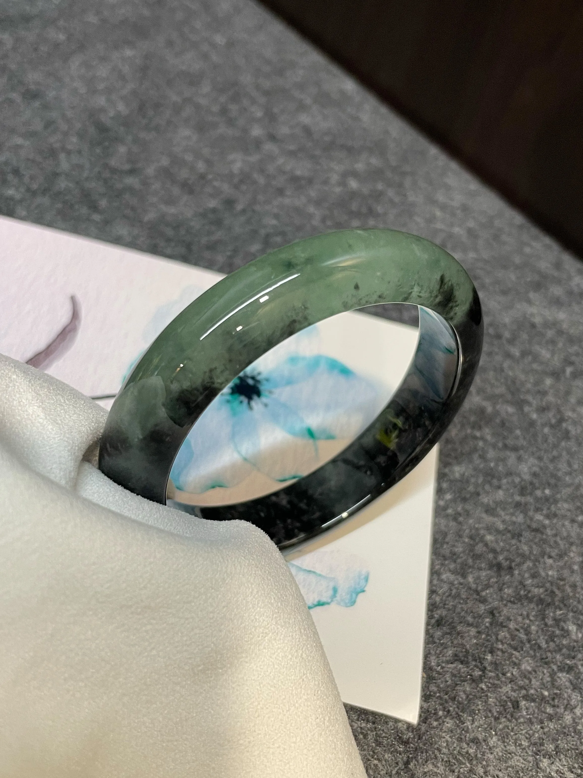 Icy Green With Black Jade Bangle | 57mm (NJBA072)