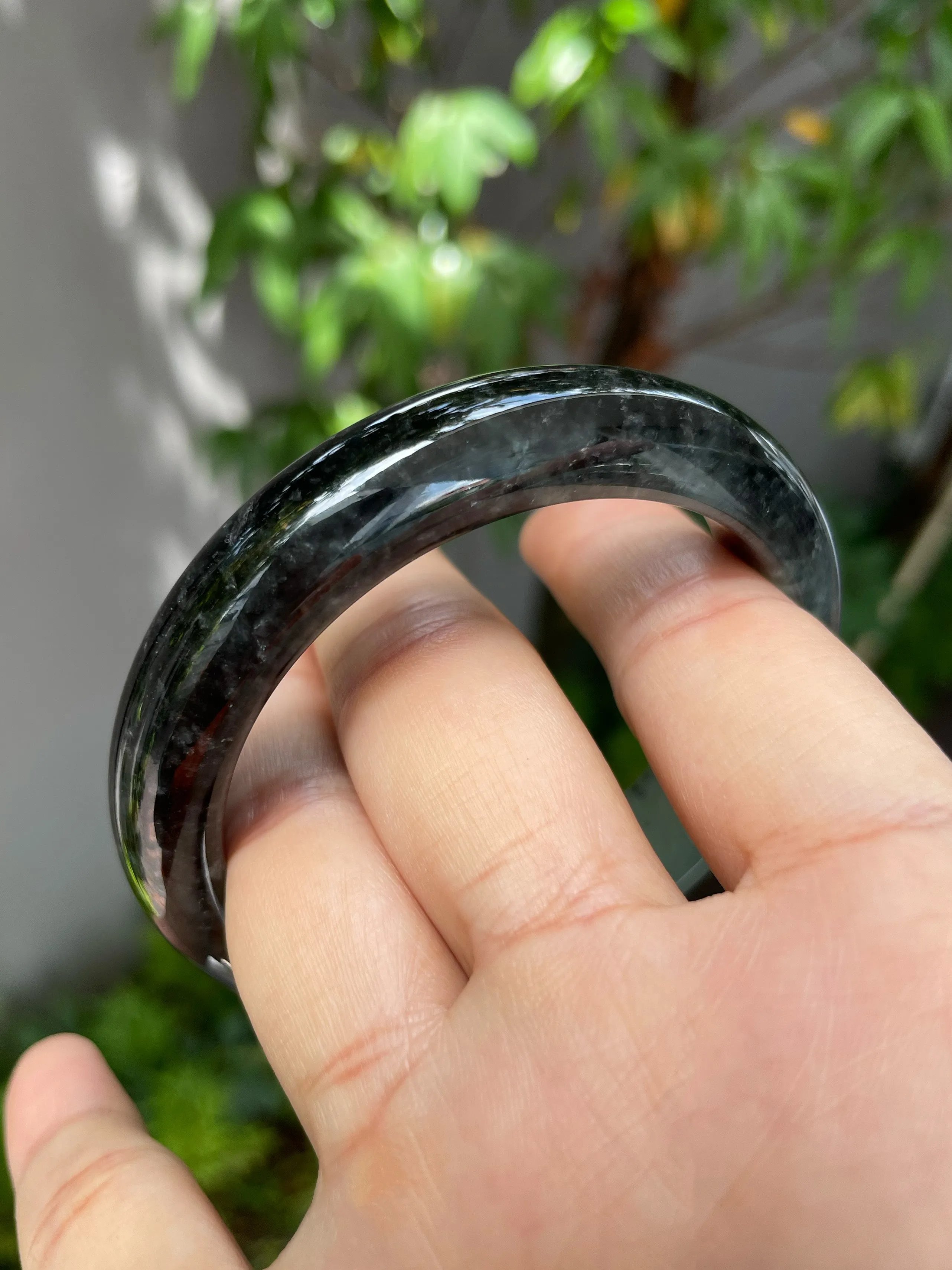 Icy Green With Black Jade Bangle | 57mm (NJBA072)