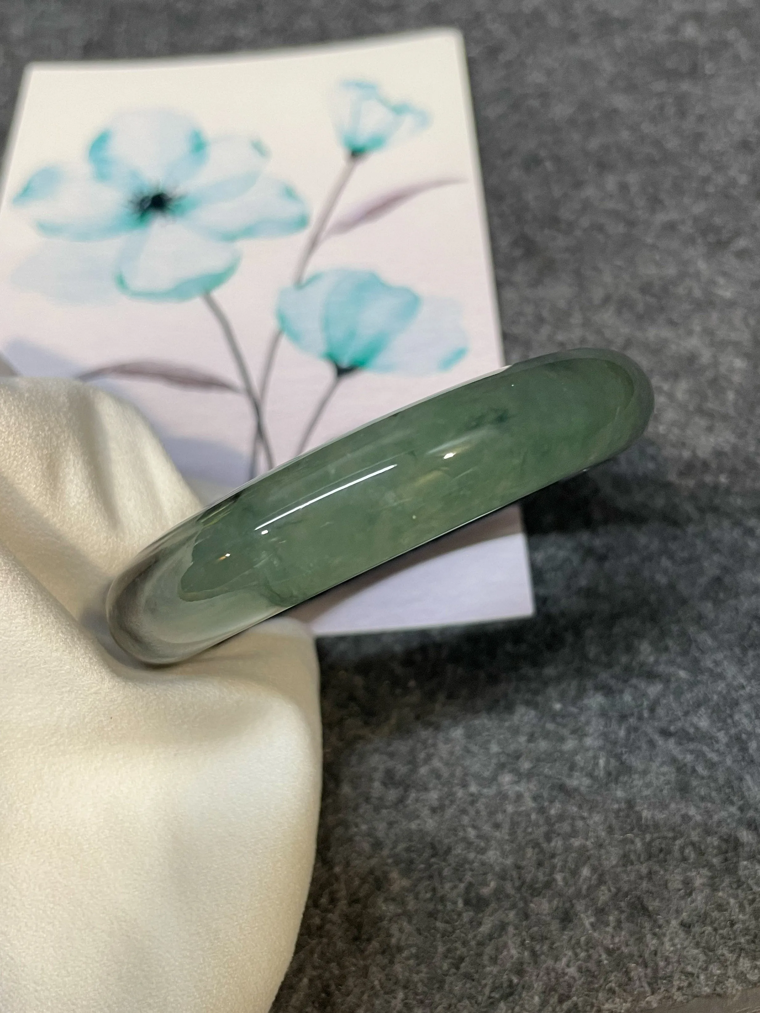 Icy Green With Black Jade Bangle | 57mm (NJBA072)