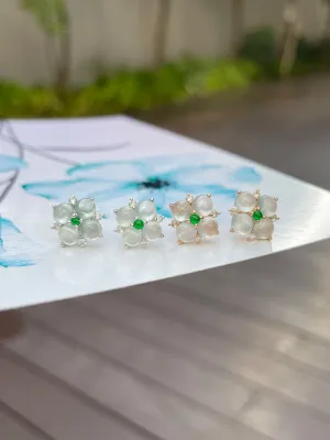 Jade Stud Earrings - Glassy Cabochons (NJE041)