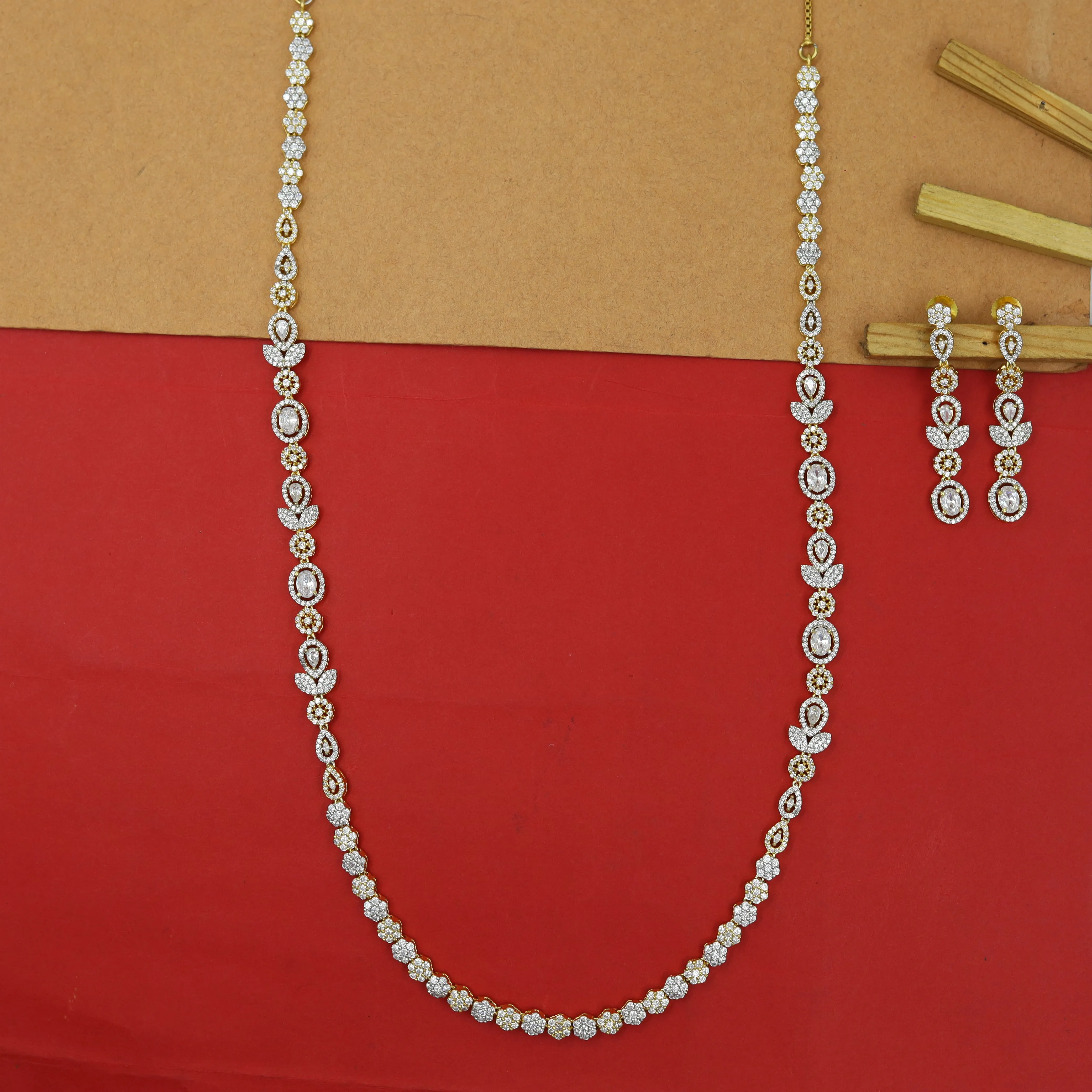 Long Neck Zircon/AD Necklace Set 11815-31