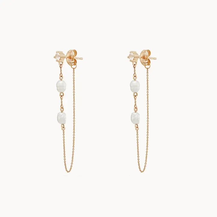 LUNA PERLA PEARL CHAIN EARRING
