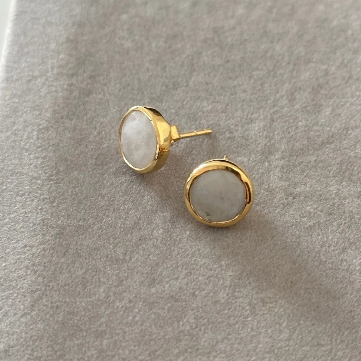 Moonstone Studs in Gold Plated Sterling Silver with a Round Faceted Gemstone