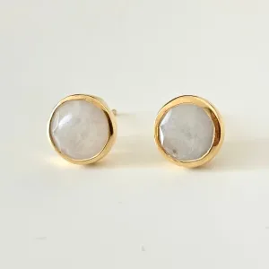 Moonstone Studs in Gold Plated Sterling Silver with a Round Faceted Gemstone
