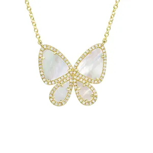 Mother Of Pearl & Diamond Butterfly Necklace
