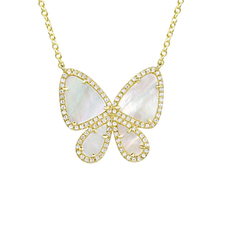 Mother Of Pearl & Diamond Butterfly Necklace